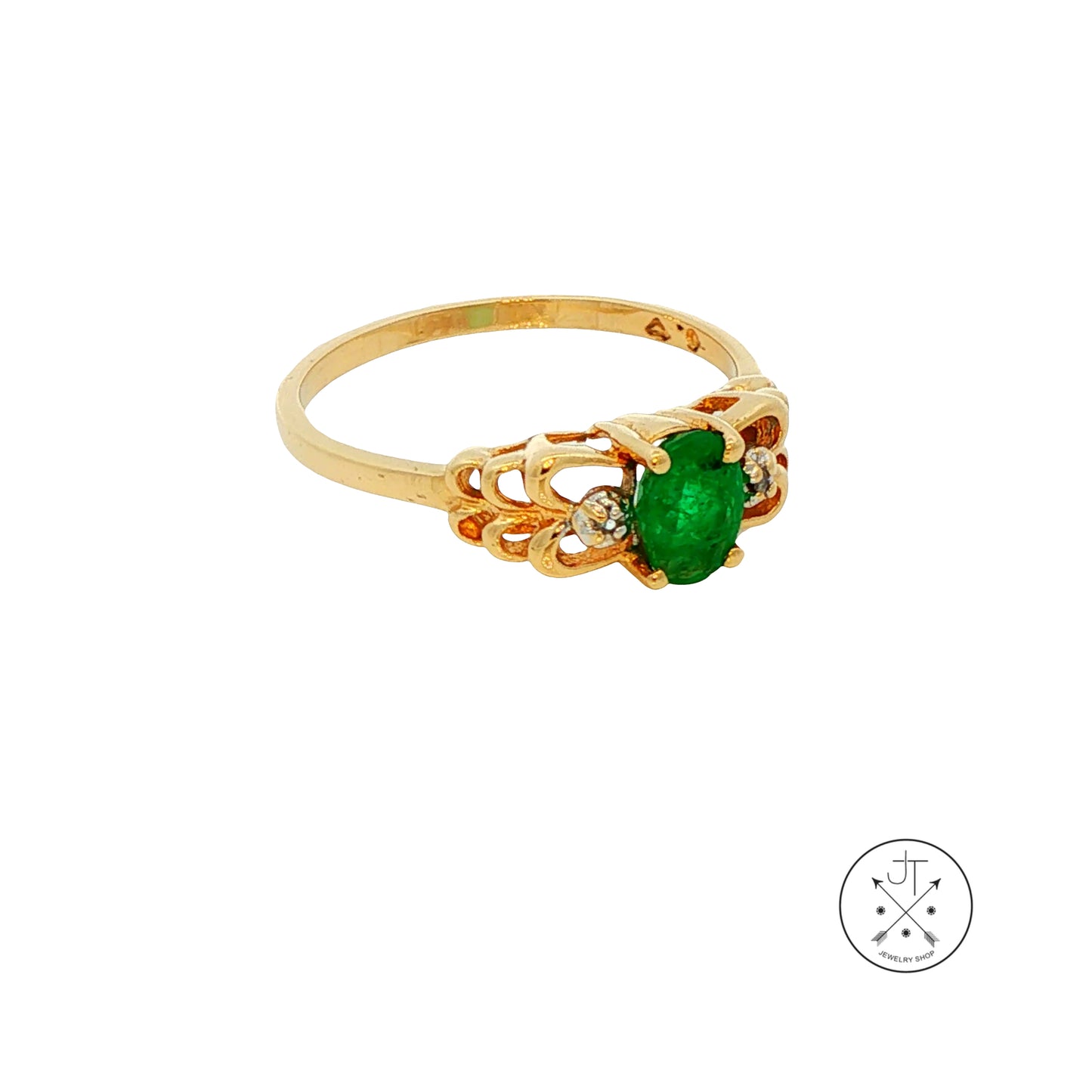 14k Yellow Gold Solitaire Ring with Natural Brazil Emerald Size 6.25 May Birthstone