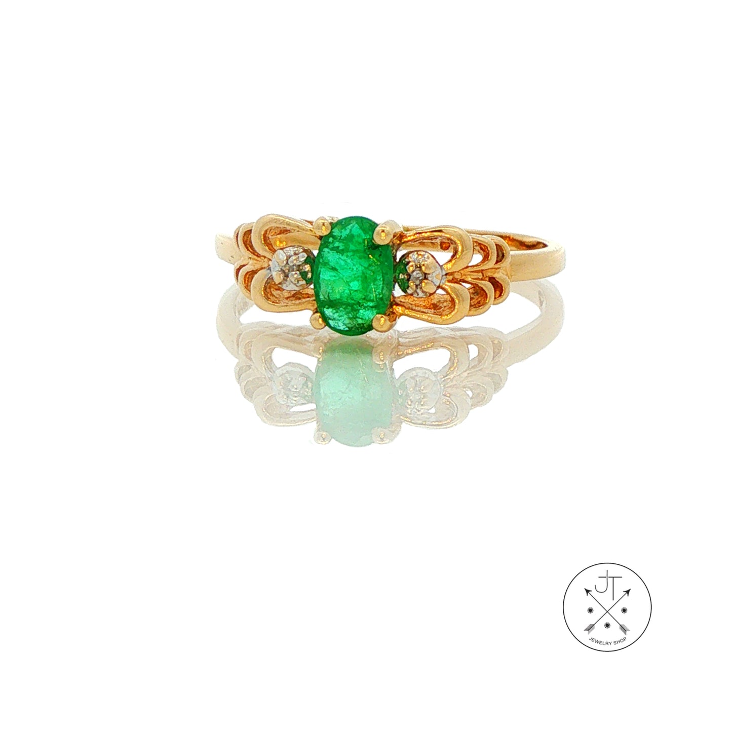 14k Yellow Gold Solitaire Ring with Natural Brazil Emerald Size 6.25 May Birthstone