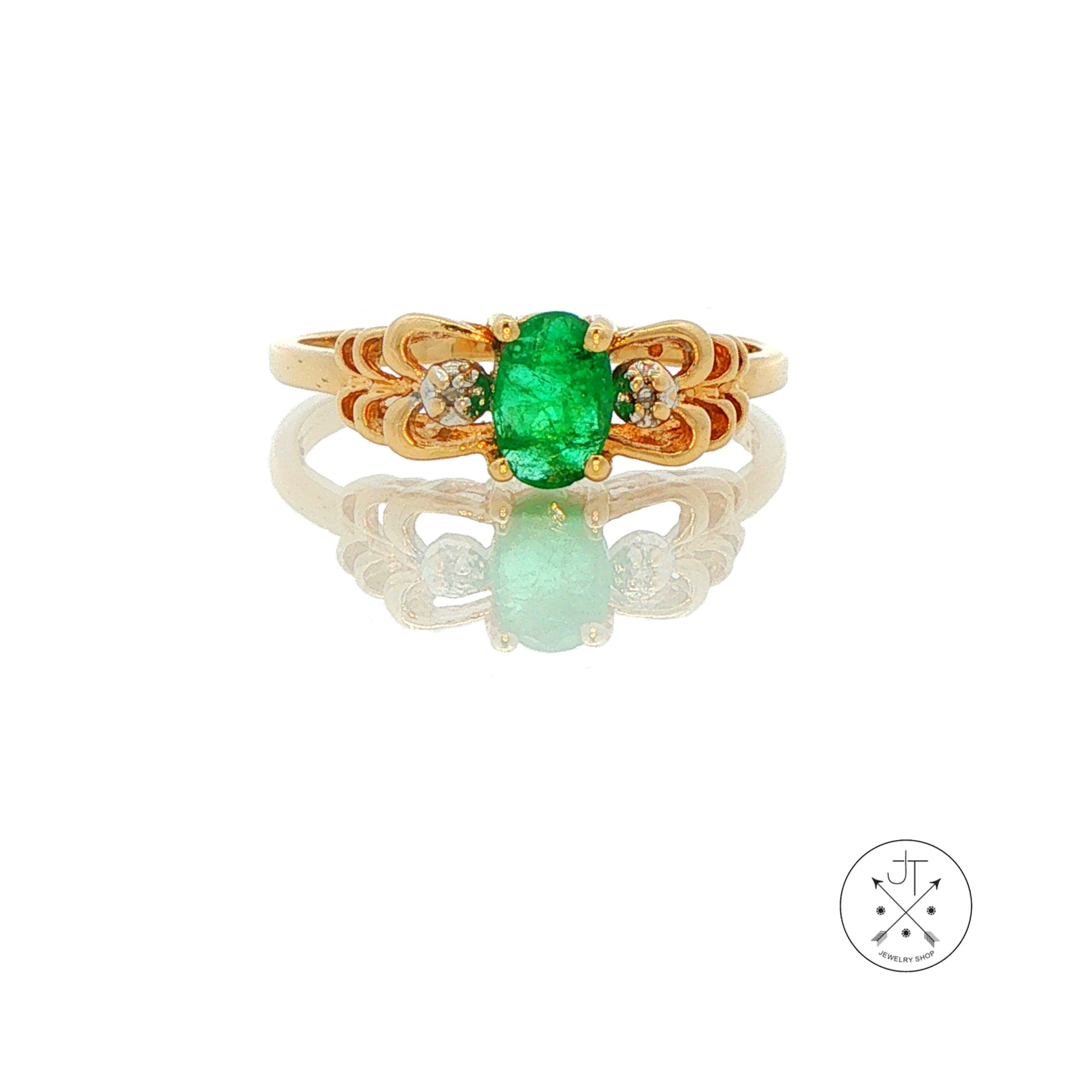 14k Yellow Gold Solitaire Ring with Natural Brazil Emerald Size 6.25 May Birthstone