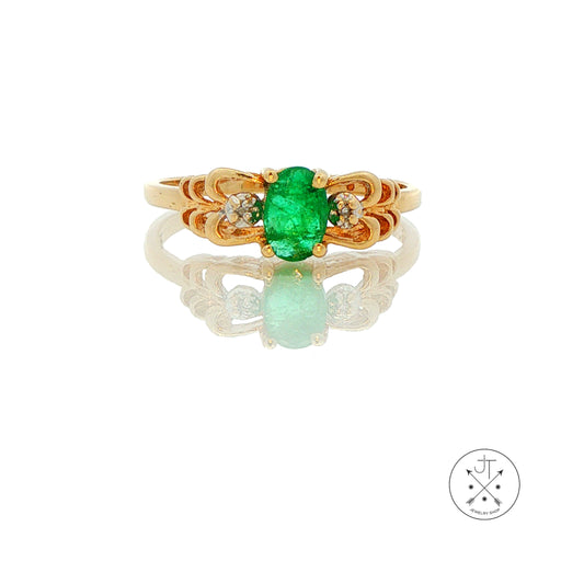 14k Yellow Gold Solitaire Ring with Natural Brazil Emerald Size 6.25 May Birthstone