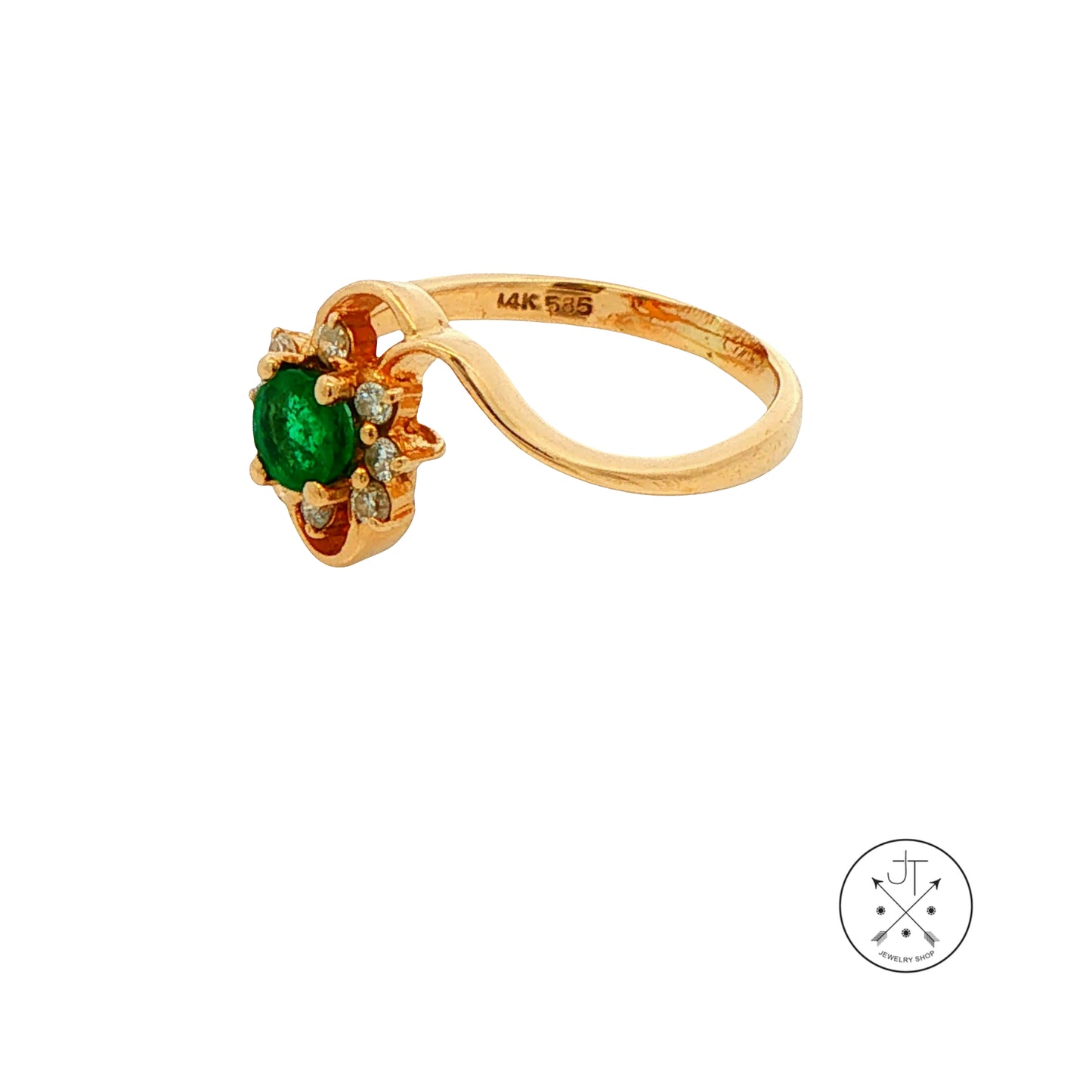 Vintage 14k Yellow Gold Halo Ring Natural Brazil Emerald and Diamonds Size 5.5 May Birthstone