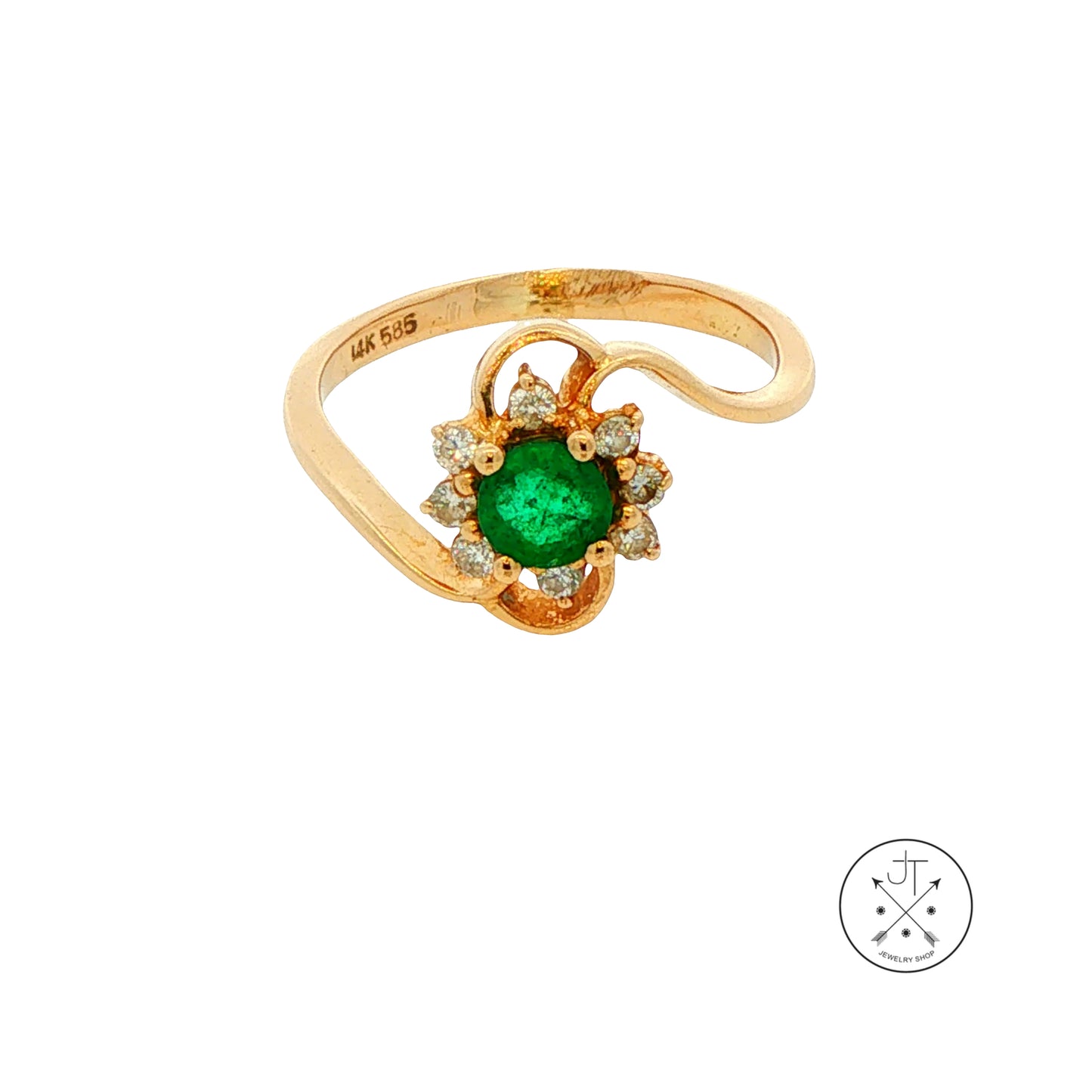 Vintage 14k Yellow Gold Halo Ring Natural Brazil Emerald and Diamonds Size 5.5 May Birthstone