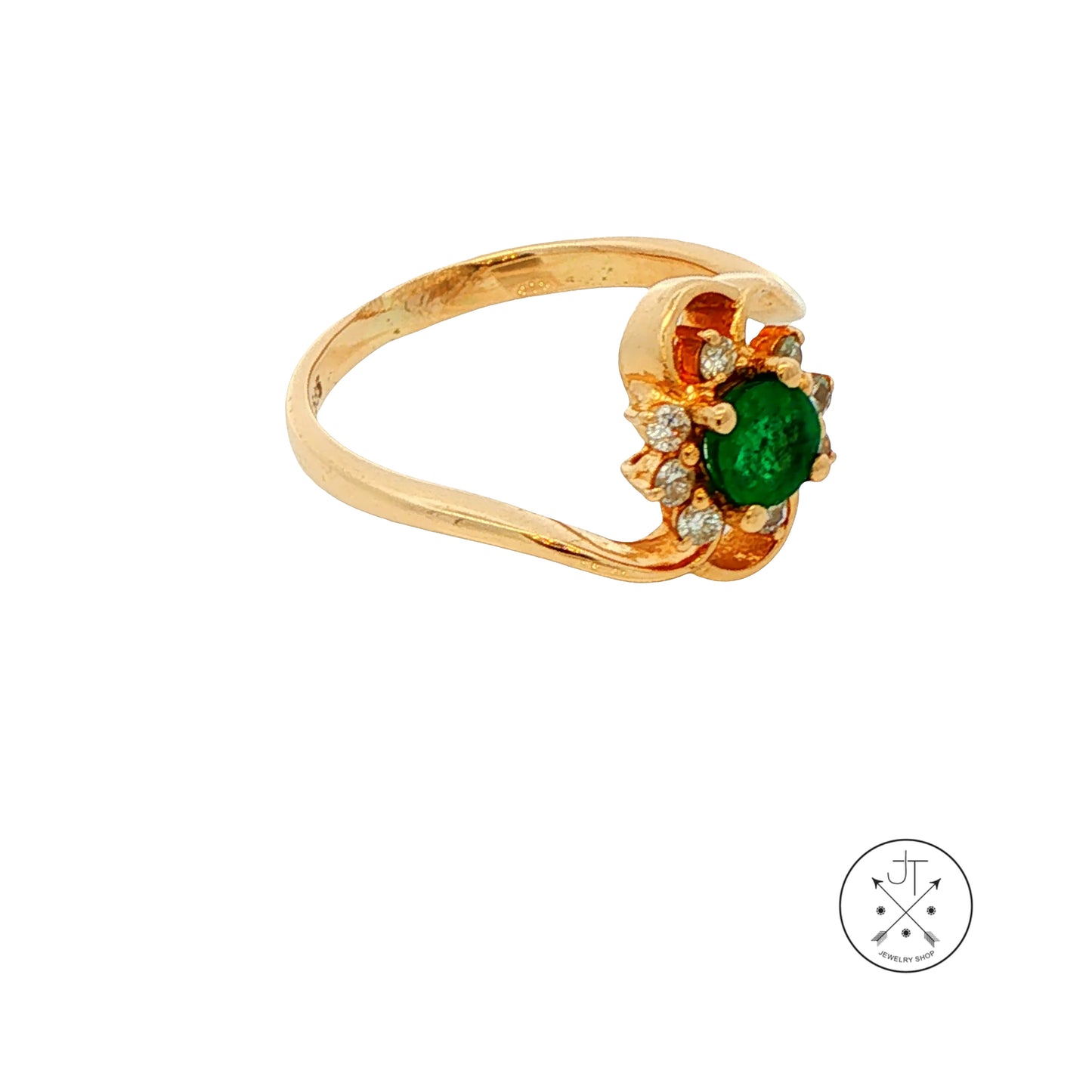 Vintage 14k Yellow Gold Halo Ring Natural Brazil Emerald and Diamonds Size 5.5 May Birthstone