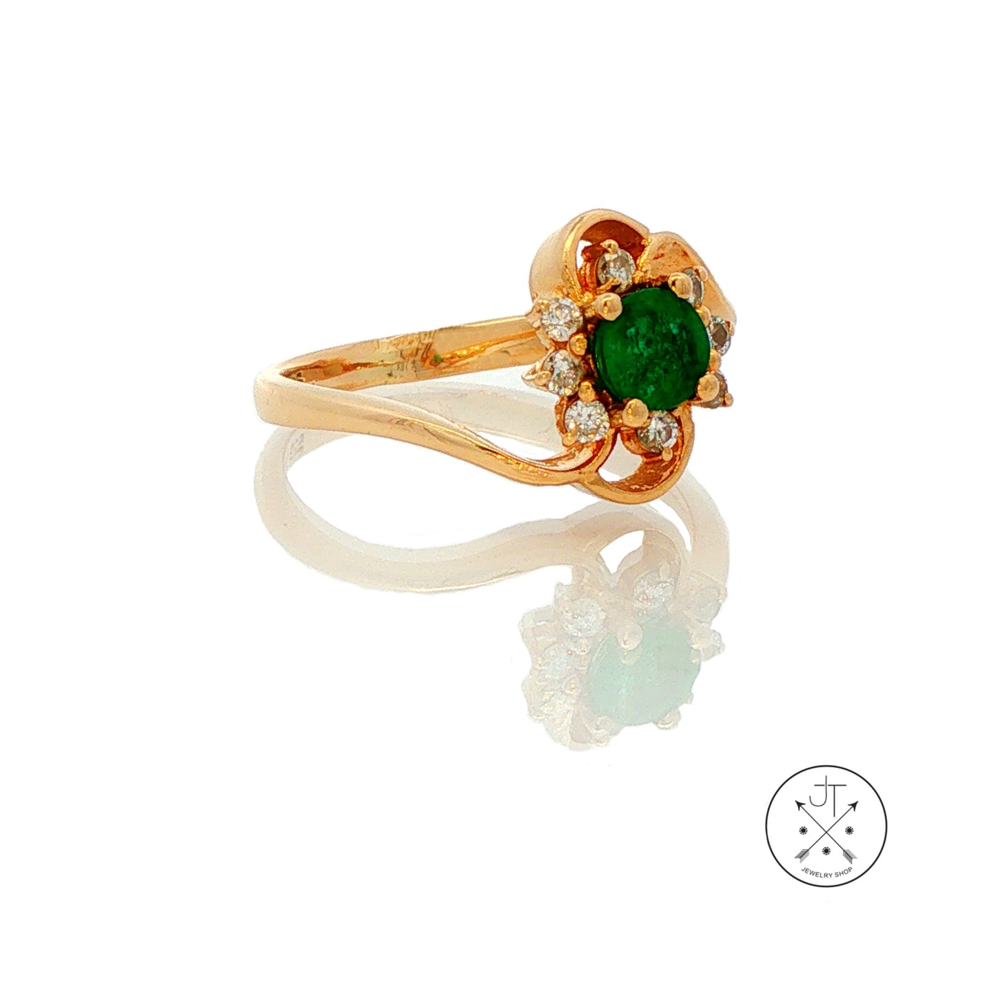 Vintage 14k Yellow Gold Halo Ring Natural Brazil Emerald and Diamonds Size 5.5 May Birthstone