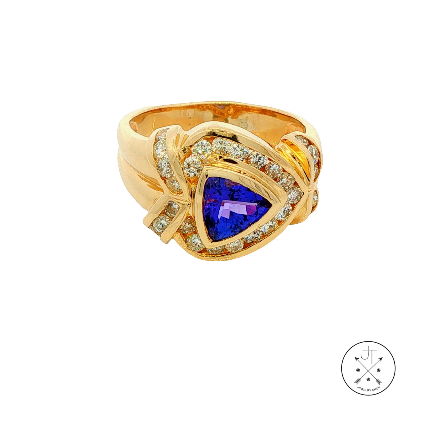 Vintage 14k Yellow Gold Statement Ring Natural Tanzanite and Diamonds Size 8.25