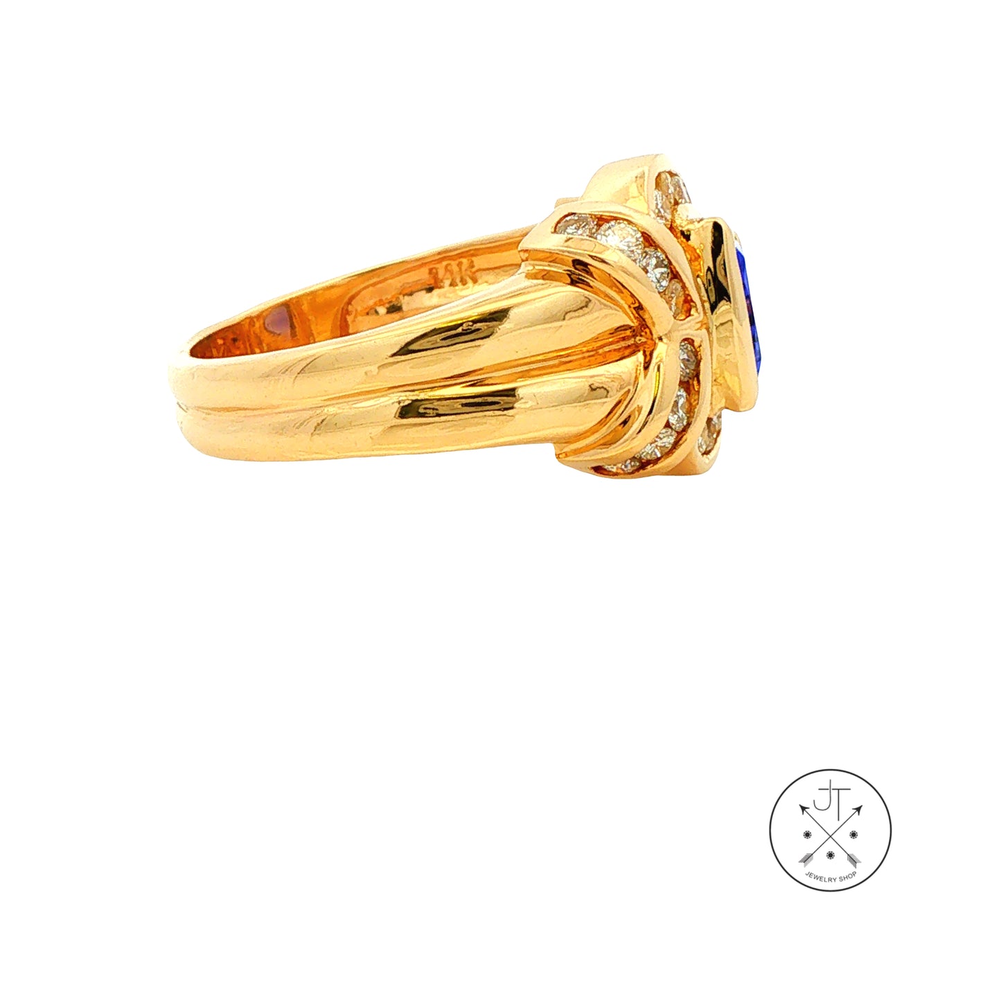Vintage 14k Yellow Gold Statement Ring Natural Tanzanite and Diamonds Size 8.25