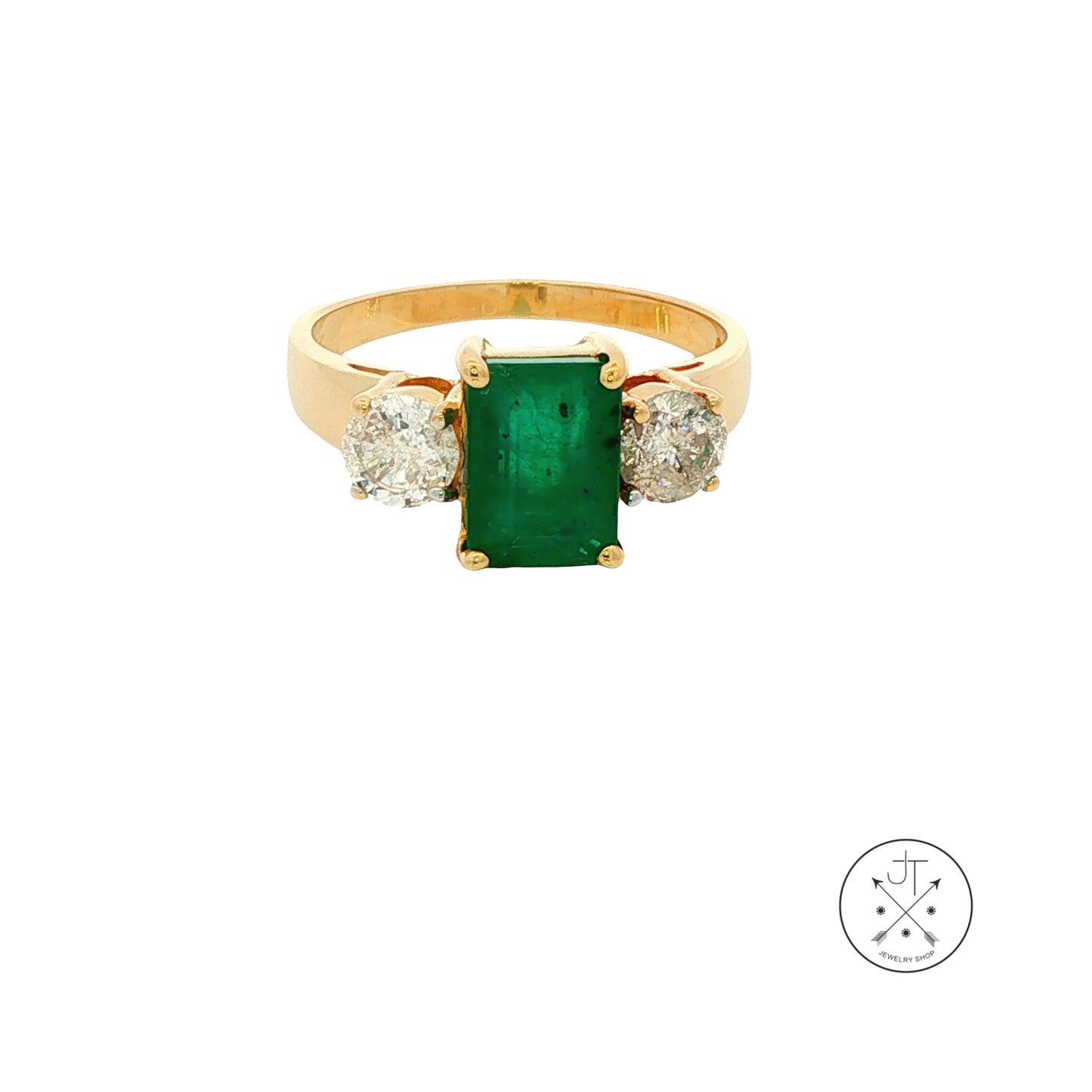 Vintage 14k Yellow Gold Ring with 1.75 ct Natural Brazil Emerald and .67 ctw Diamonds Size 6.5