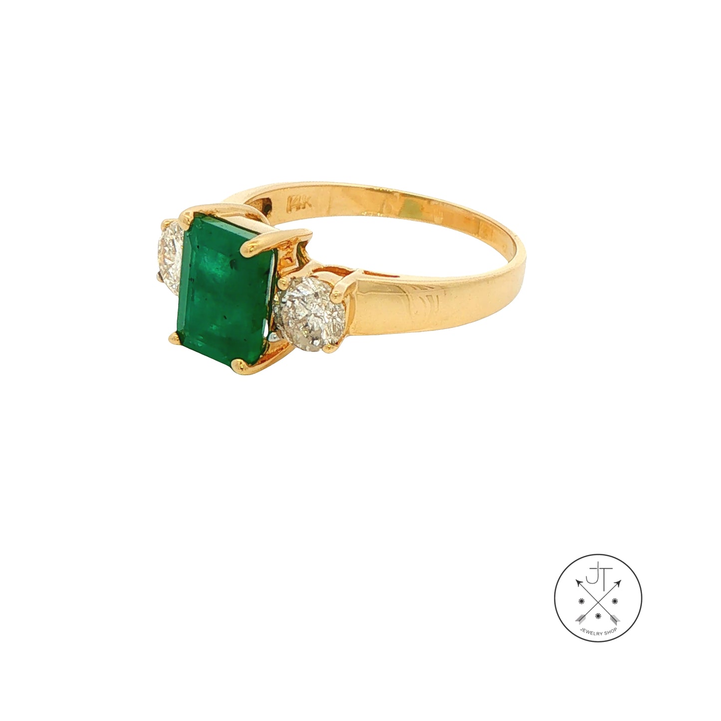 Vintage 14k Yellow Gold Ring with 1.75 ct Natural Brazil Emerald and .67 ctw Diamonds Size 6.5
