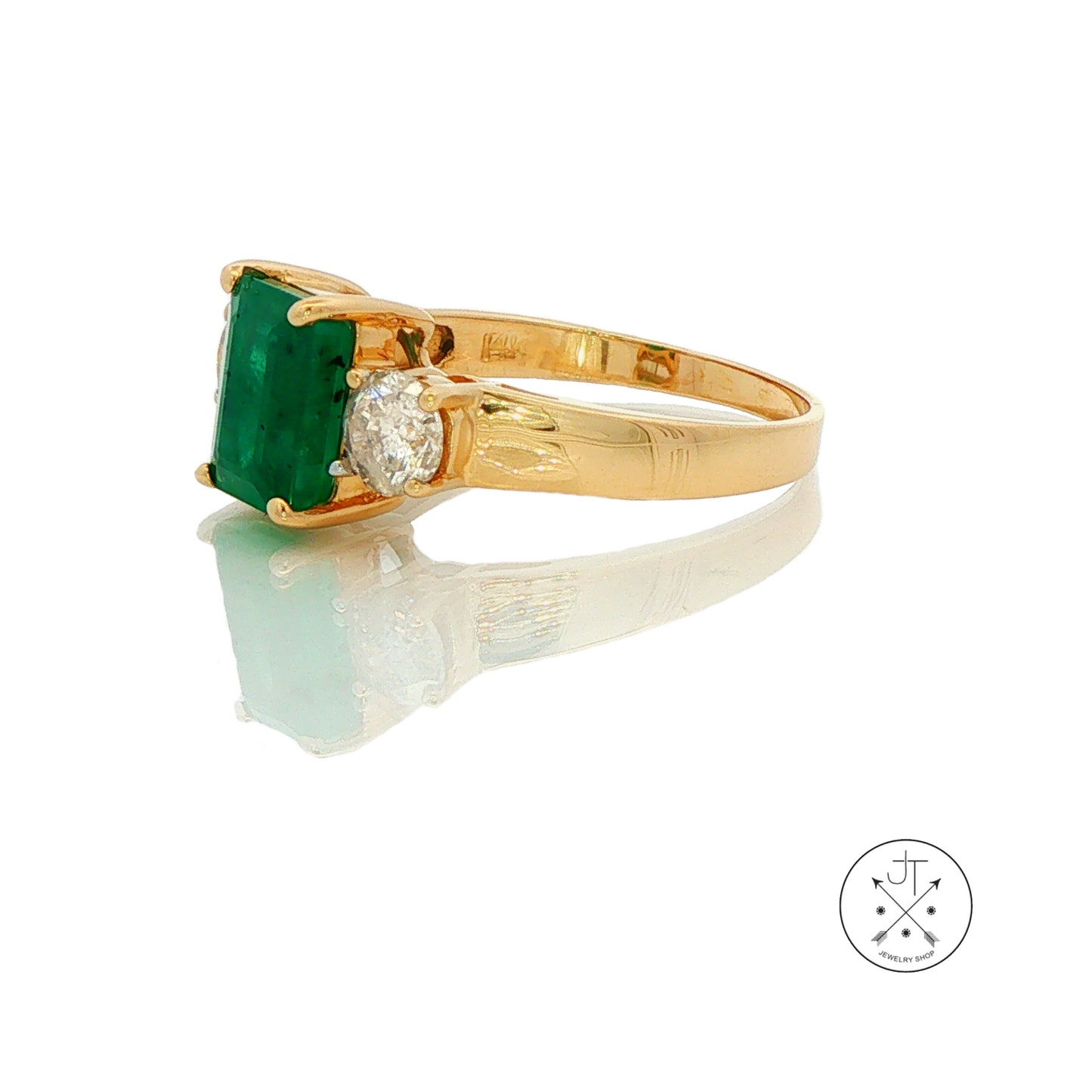 Vintage 14k Yellow Gold Ring with 1.75 ct Natural Brazil Emerald and .67 ctw Diamonds Size 6.5