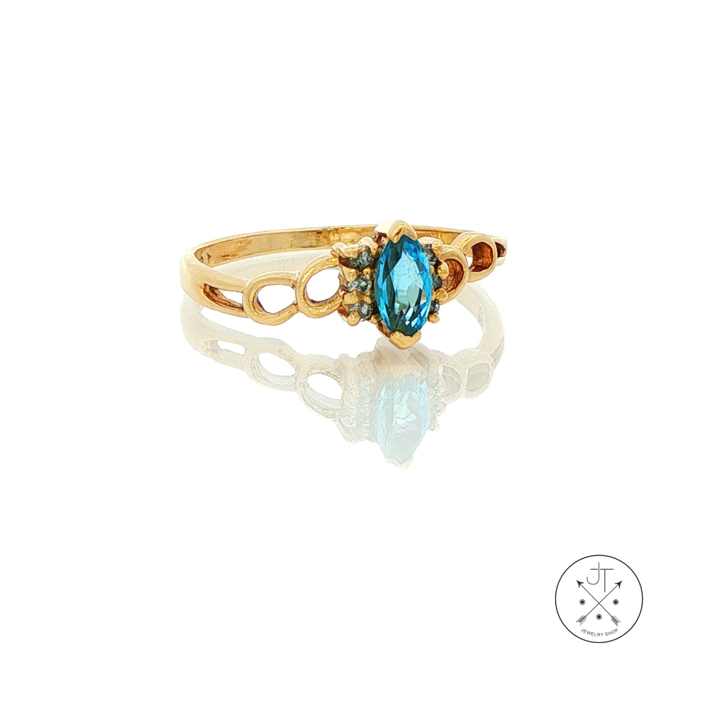 Vintage 10k Yellow Gold Solitaire Ring with Natural Topaz and Diamonds Size 7 November Birthstone