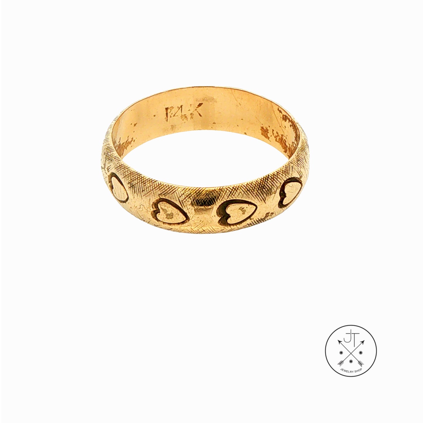 Vintage 14k Yellow Gold 5.4 mm Wedding Band Size 7.75 Hearts