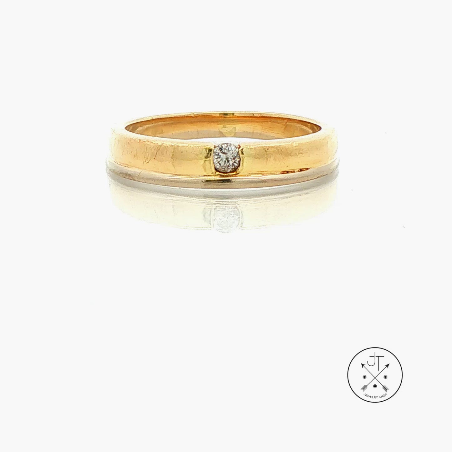 Vintage 14k Yellow Gold and 18k White Gold Thin Wedding Band Size 6 Natural Diamond