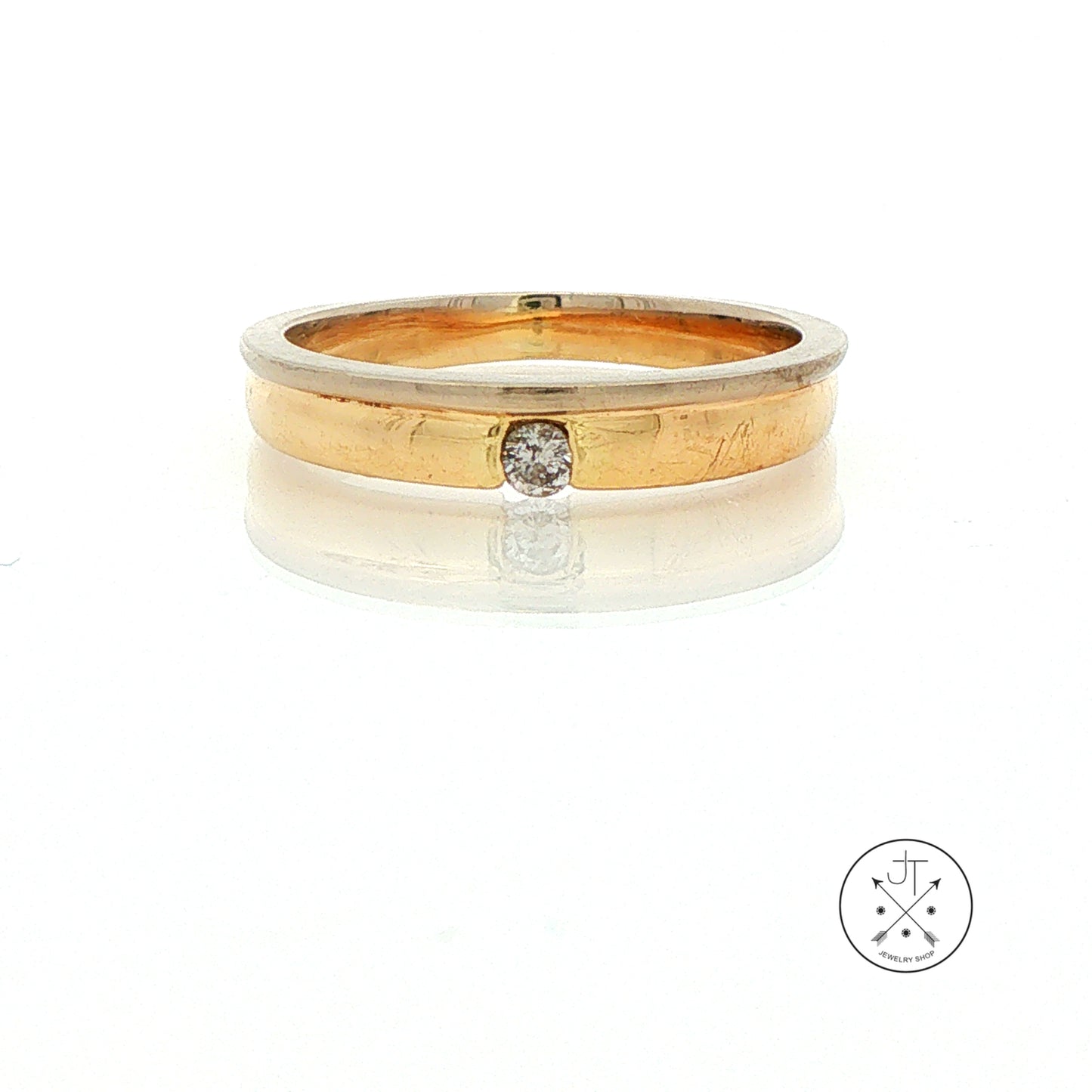 Vintage 14k Yellow Gold and 18k White Gold Thin Wedding Band Size 6 Natural Diamond