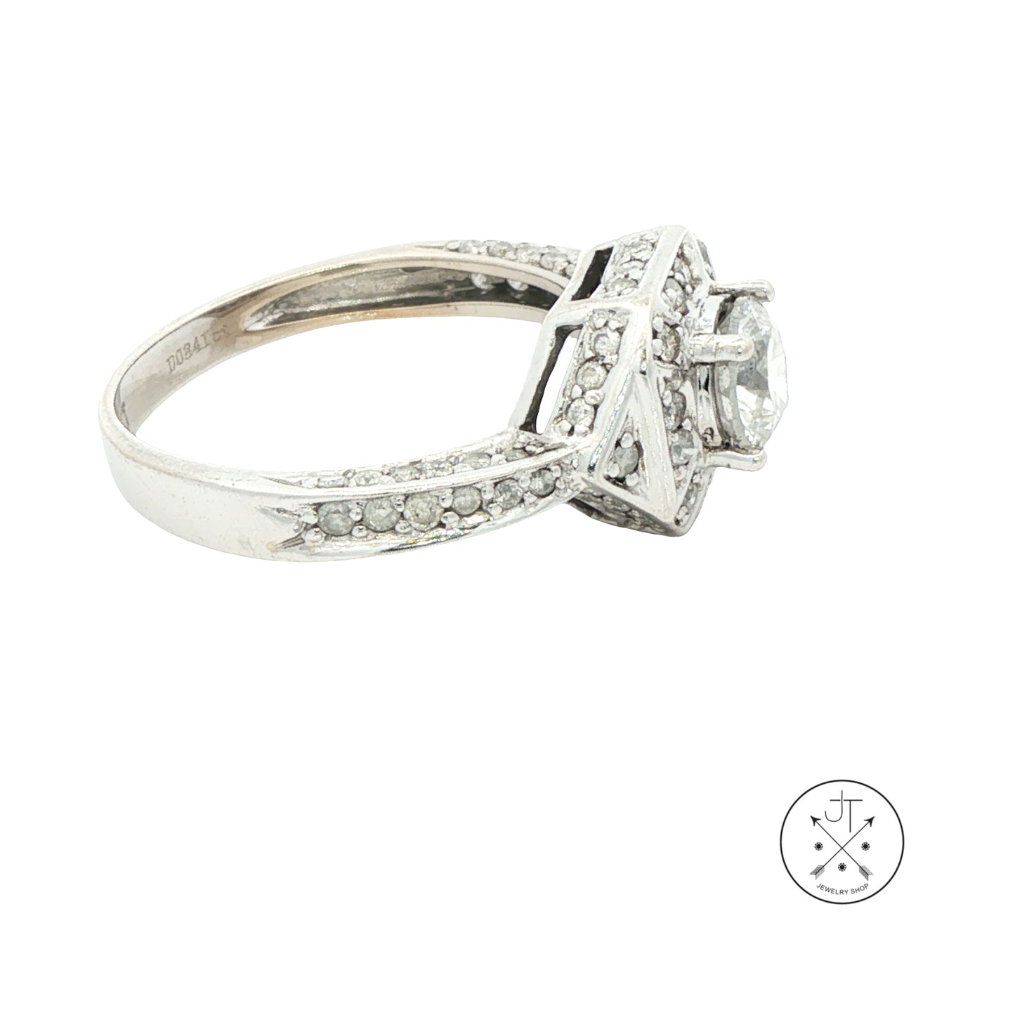 Vintage 14k White Gold Halo Ring with 1.53 ctw Natural Diamonds Size 7.75 Deco Style