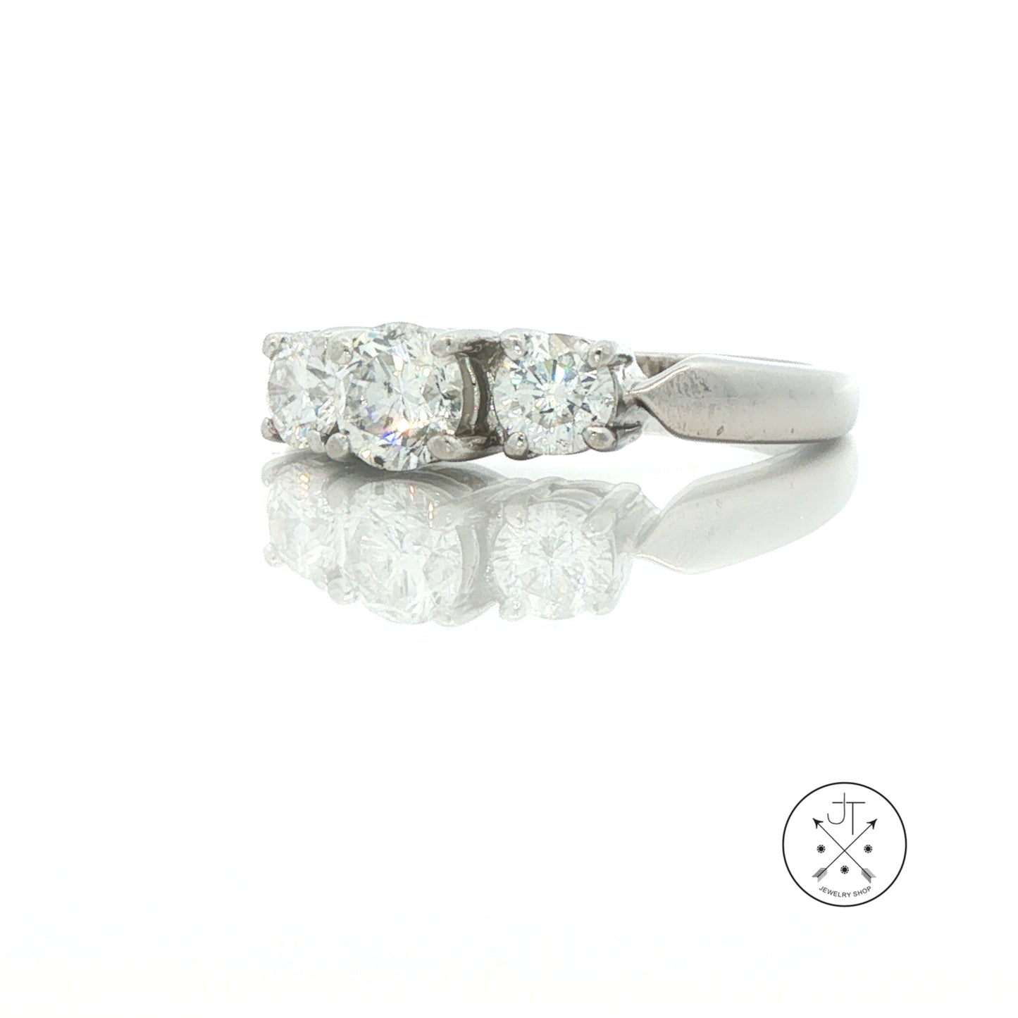 Platinum Three Stone Ring with 1.4 ctw Natural Diamonds Size 8.75