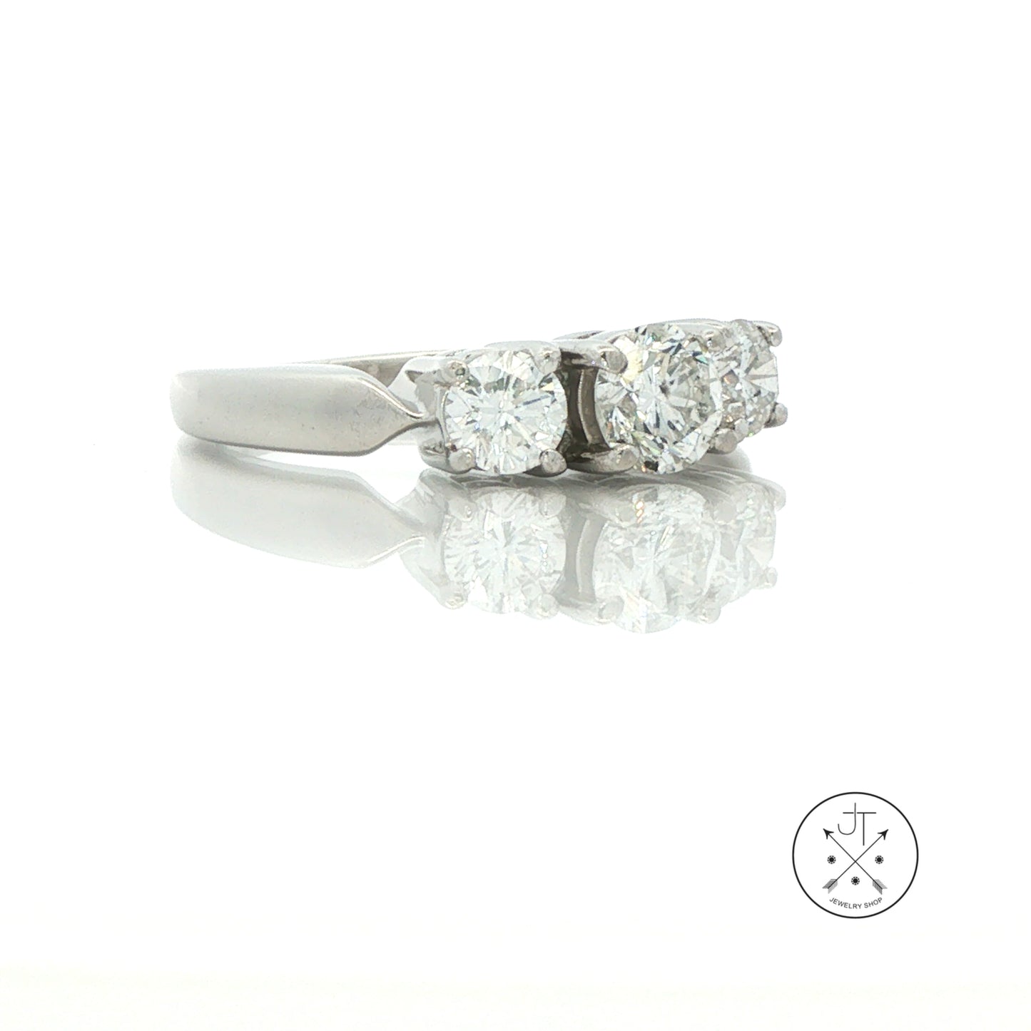 Platinum Three Stone Ring with 1.4 ctw Natural Diamonds Size 8.75