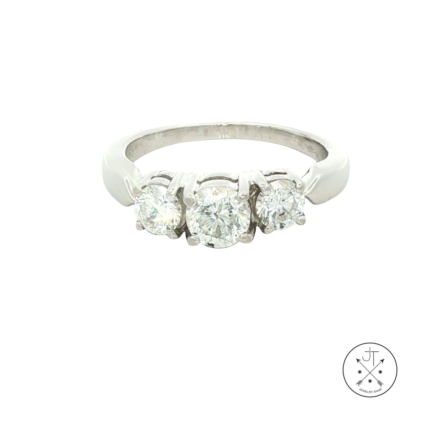 Platinum Three Stone Ring with 1.4 ctw Natural Diamonds Size 8.75