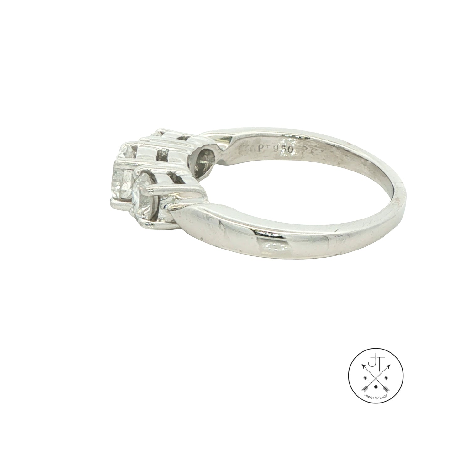 Platinum Three Stone Ring with 1.4 ctw Natural Diamonds Size 8.75