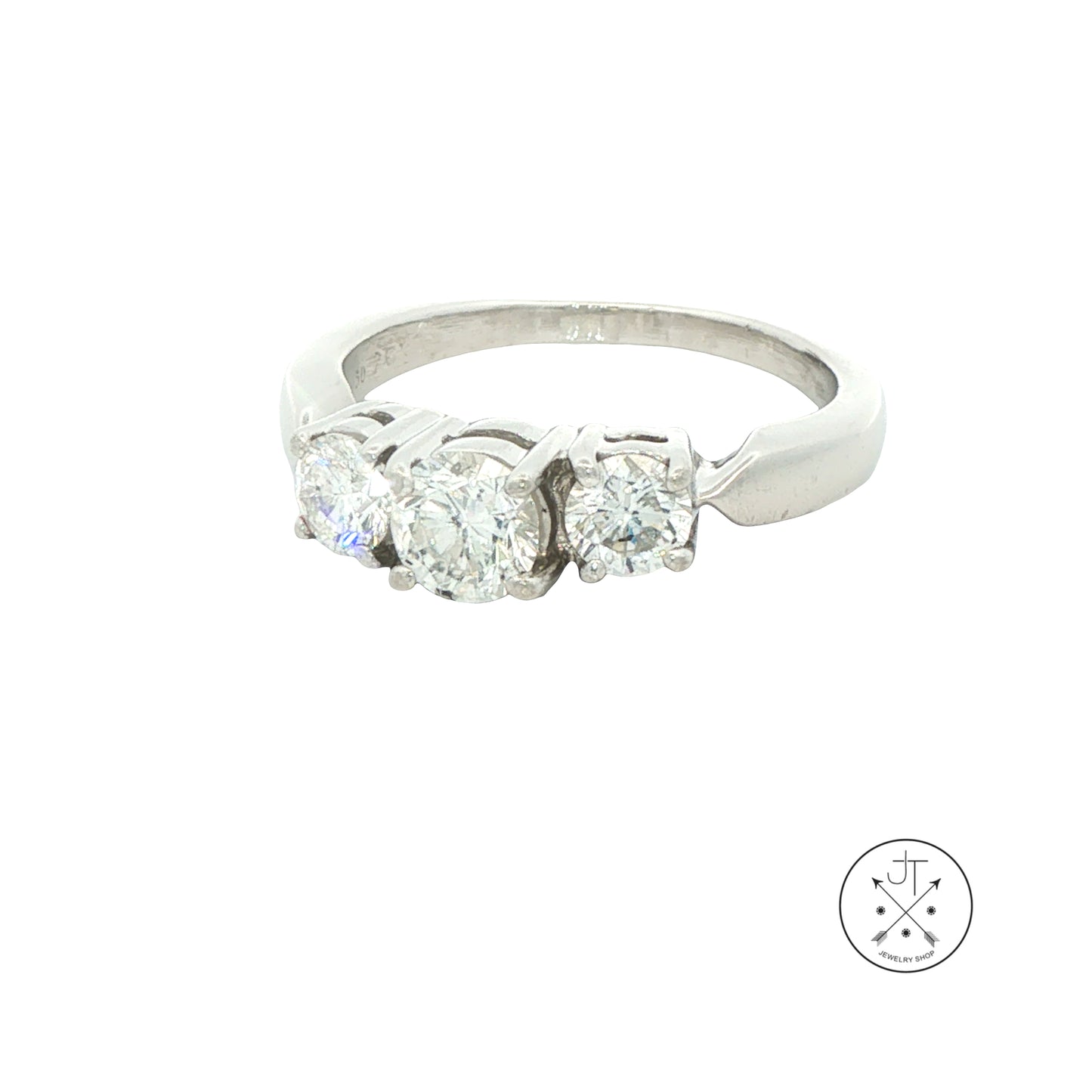Platinum Three Stone Ring with 1.4 ctw Natural Diamonds Size 8.75