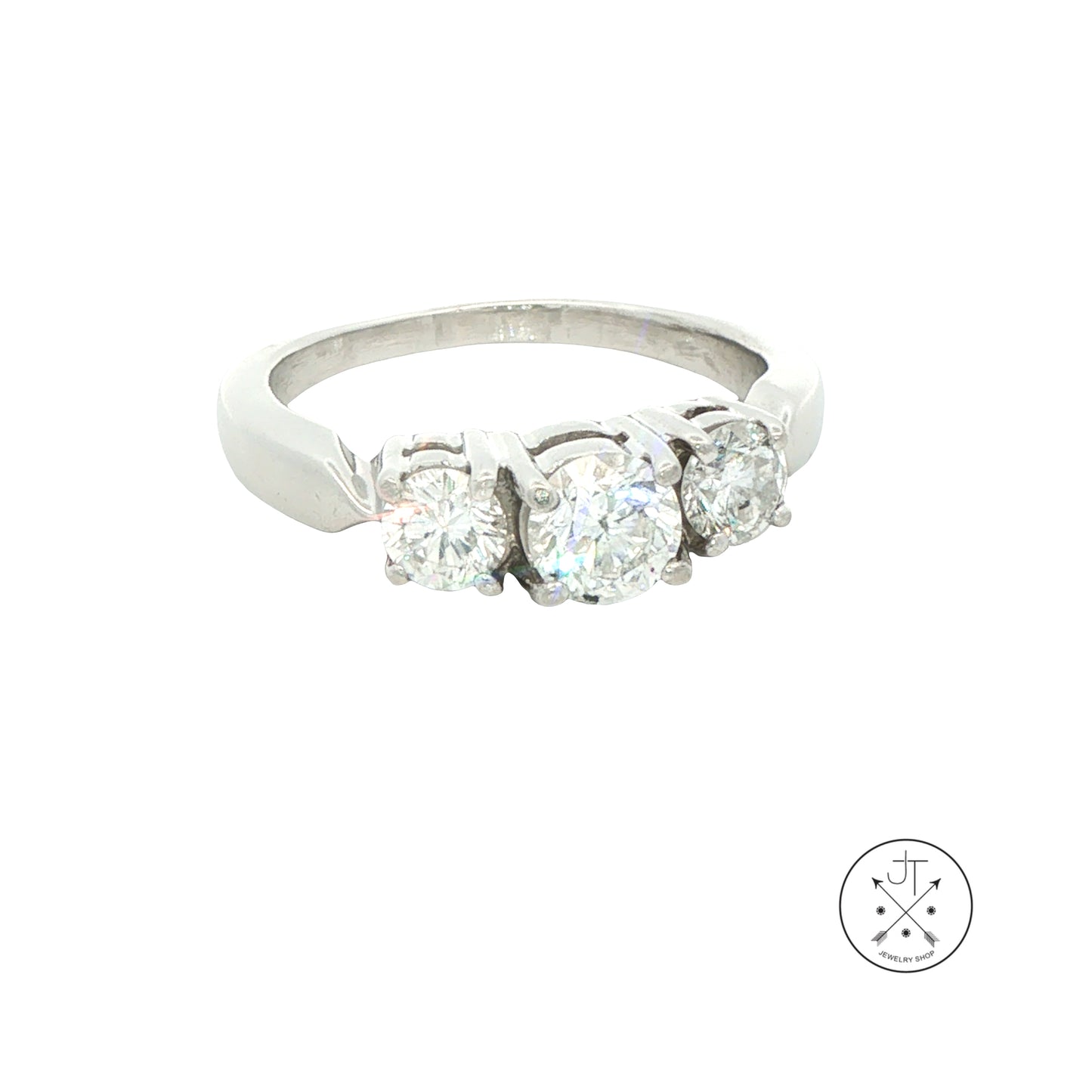 Platinum Three Stone Ring with 1.4 ctw Natural Diamonds Size 8.75