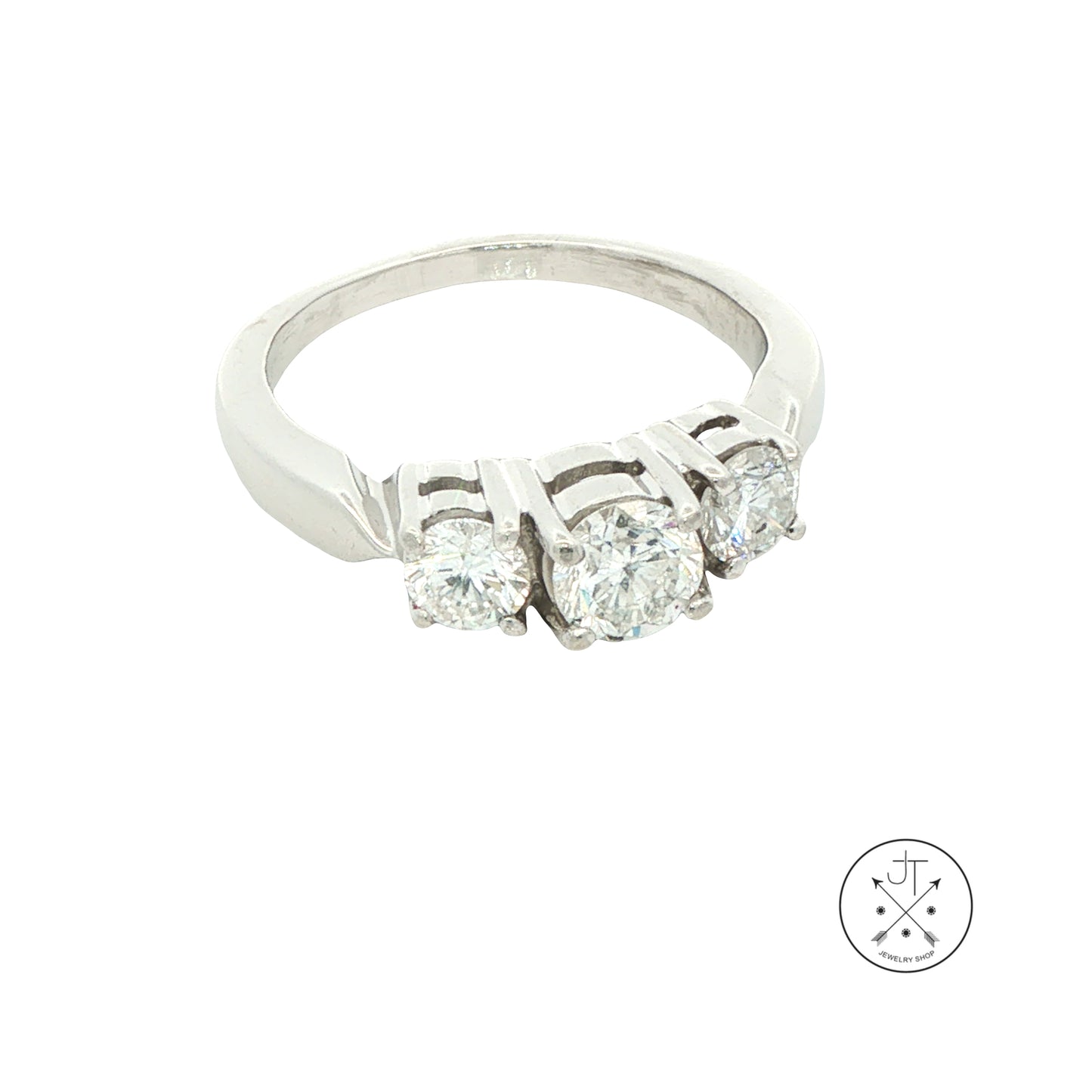 Platinum Three Stone Ring with 1.4 ctw Natural Diamonds Size 8.75