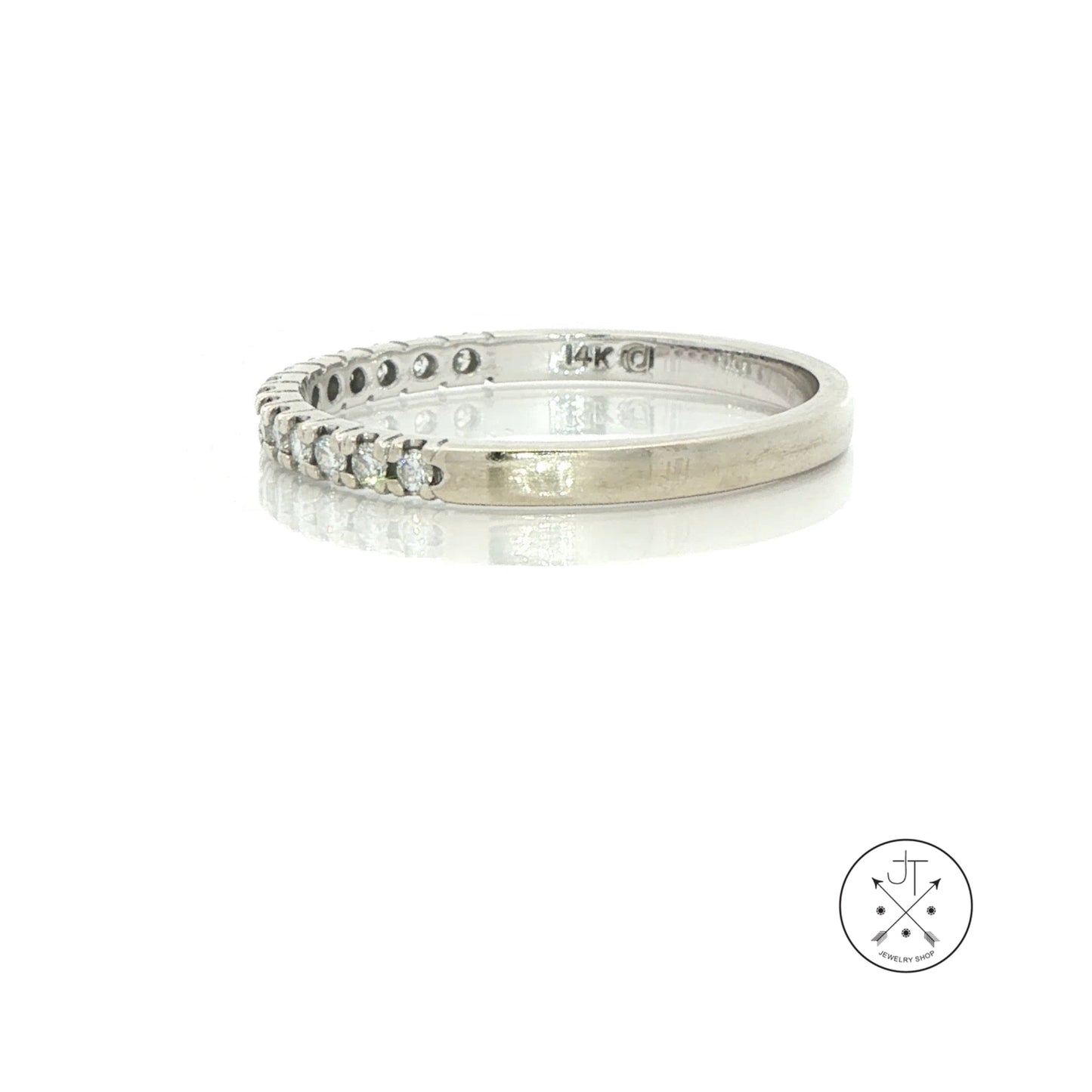 Vintage 14k White Gold 2 mm Band with .14 ctw Natural Diamonds Size 10 Stackable