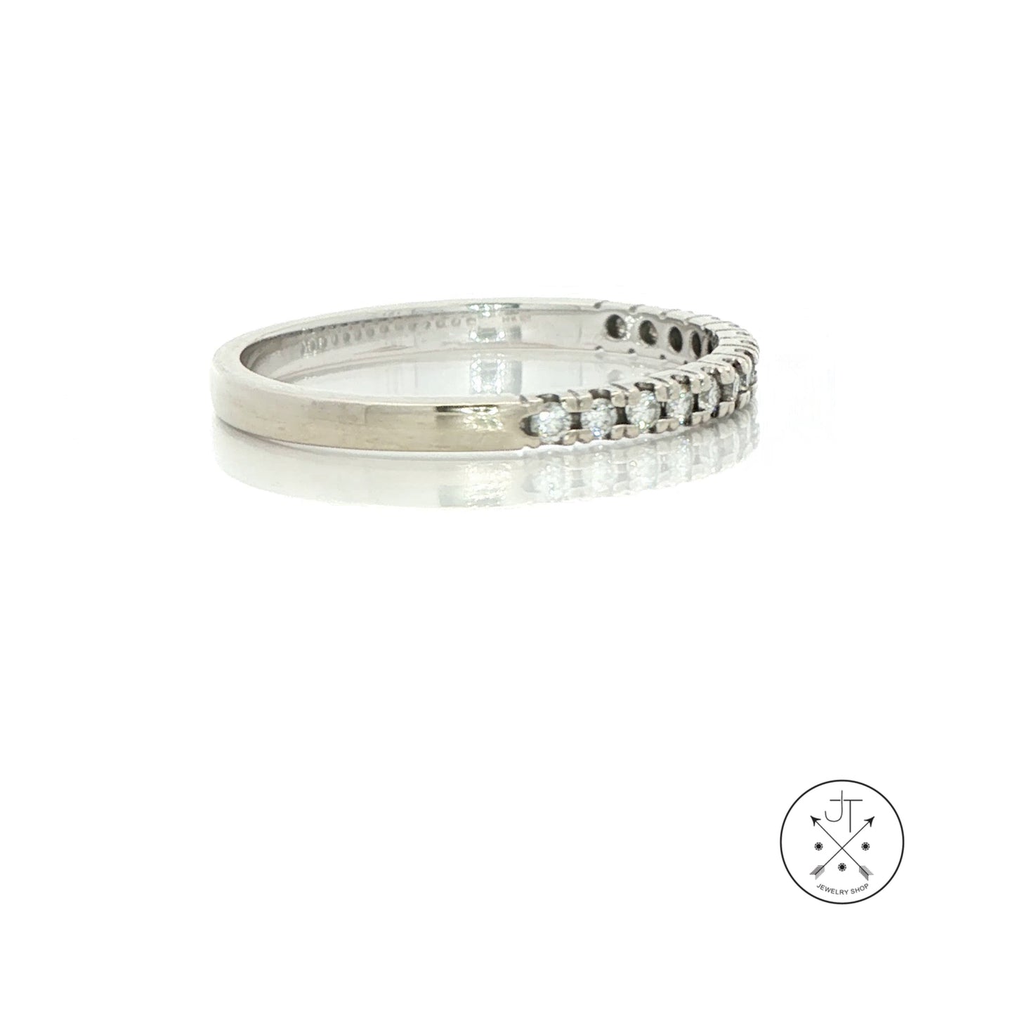 Vintage 14k White Gold 2 mm Band with .14 ctw Natural Diamonds Size 10 Stackable