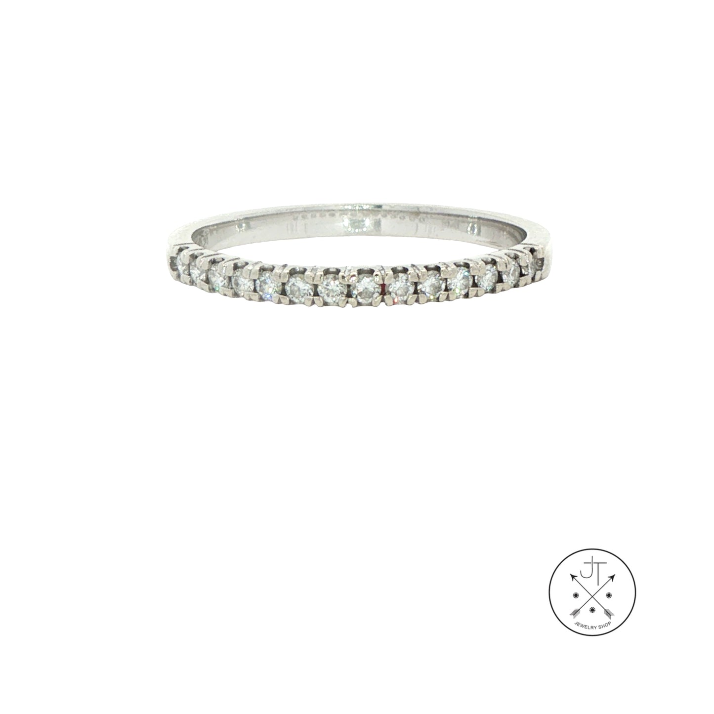 Vintage 14k White Gold 2 mm Band with .14 ctw Natural Diamonds Size 10 Stackable