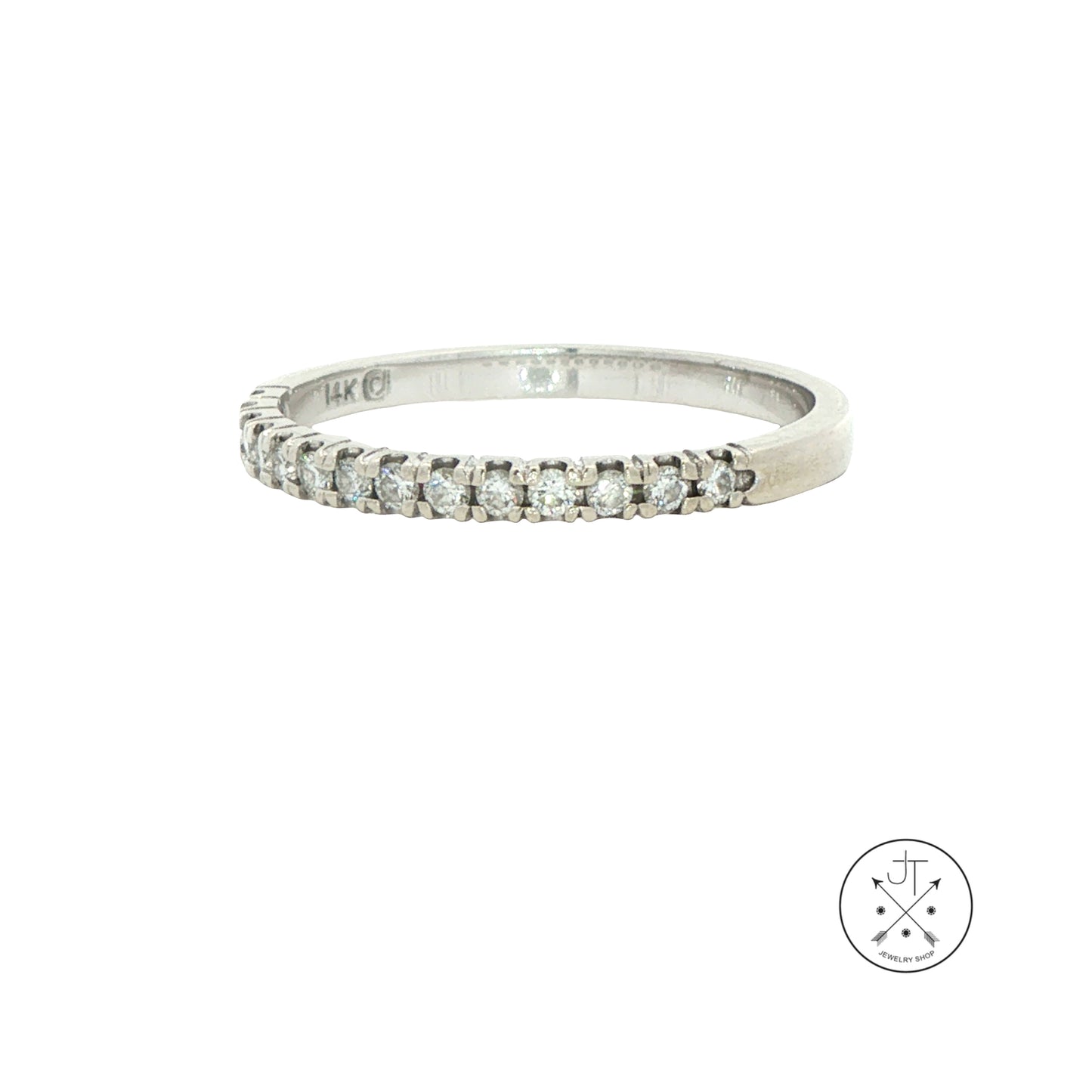 Vintage 14k White Gold 2 mm Band with .14 ctw Natural Diamonds Size 10 Stackable