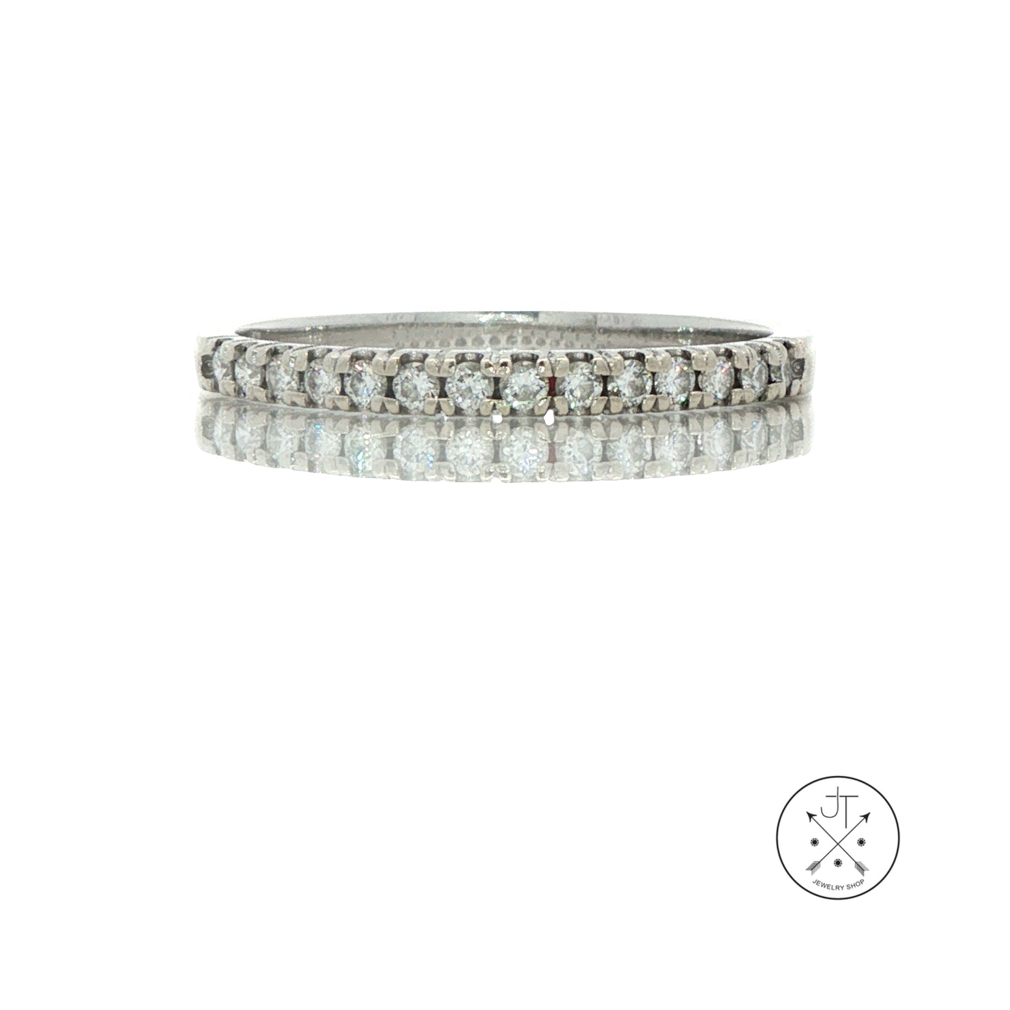 Vintage 14k White Gold 2 mm Band with .14 ctw Natural Diamonds Size 10 Stackable