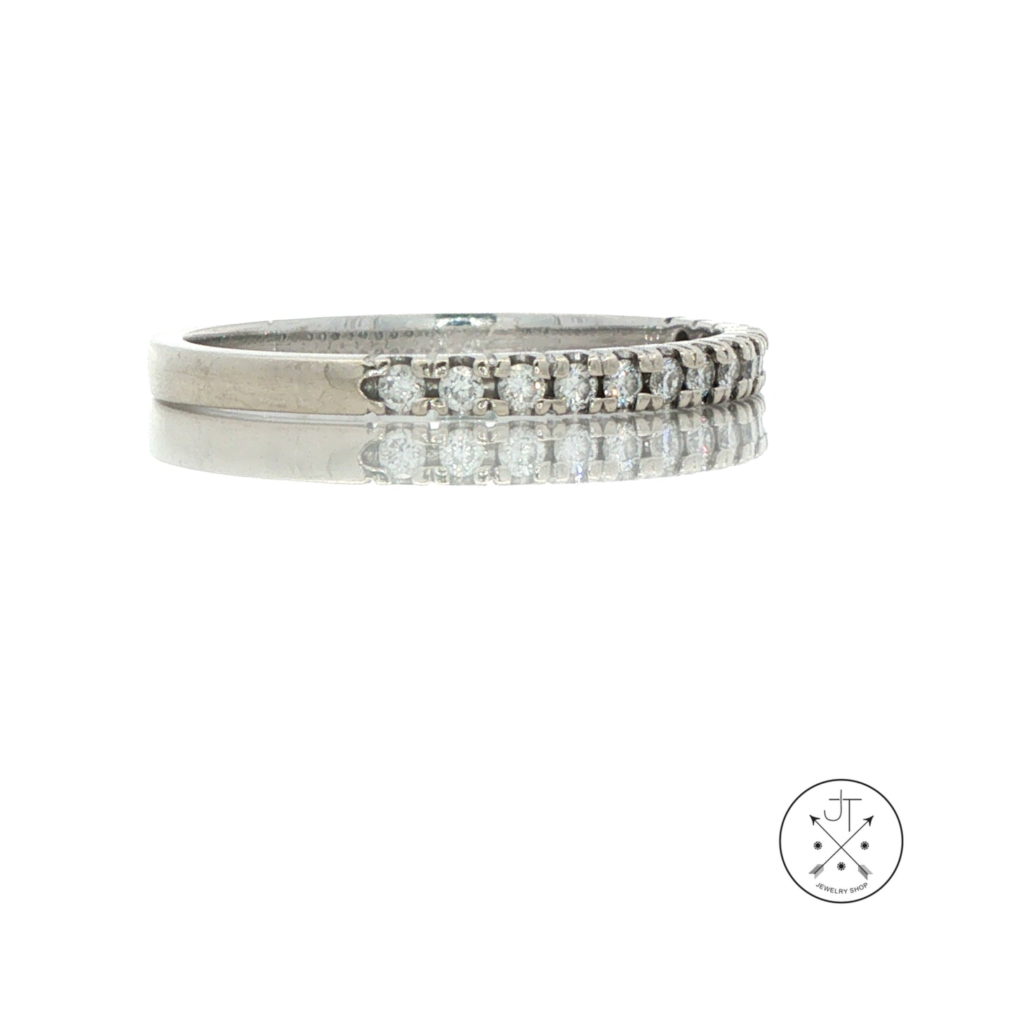 Vintage 14k White Gold 2 mm Band with .14 ctw Natural Diamonds Size 10 Stackable