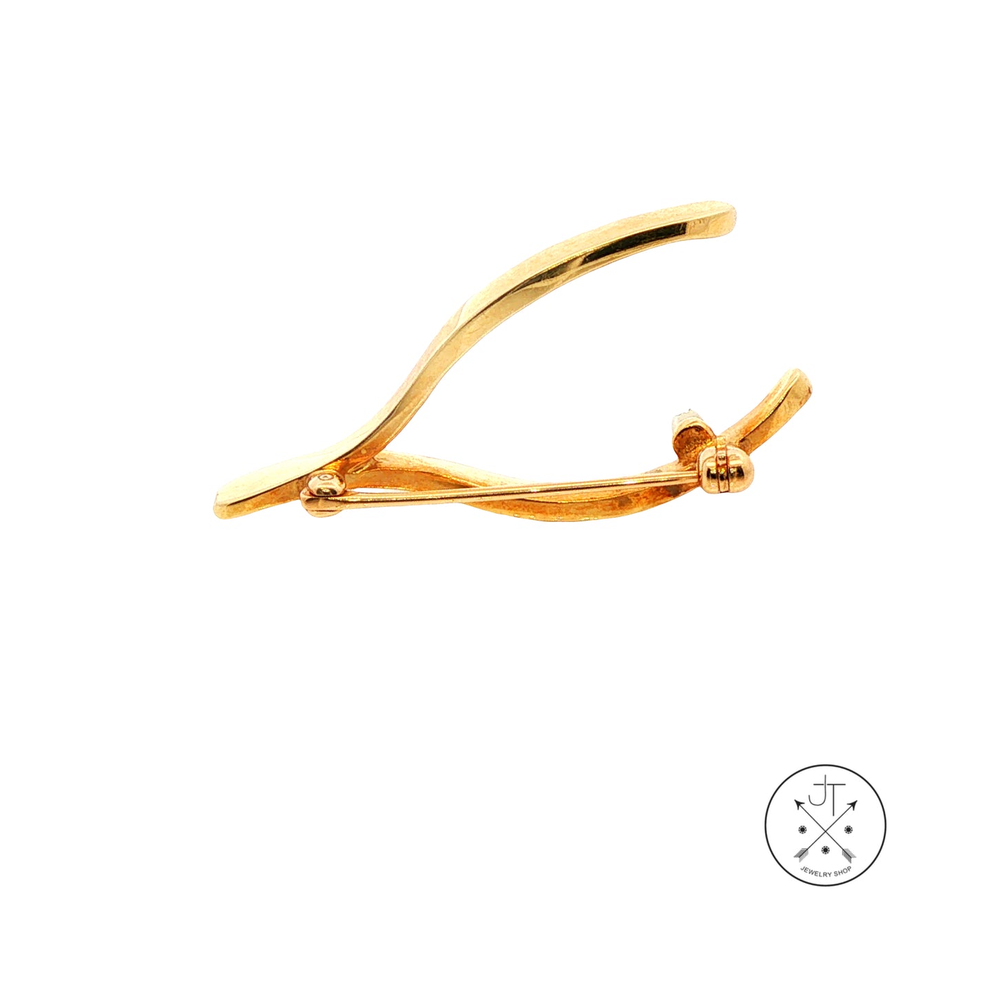Vintage 14k Yellow Gold Wishbone Brooch with Natural Diamond