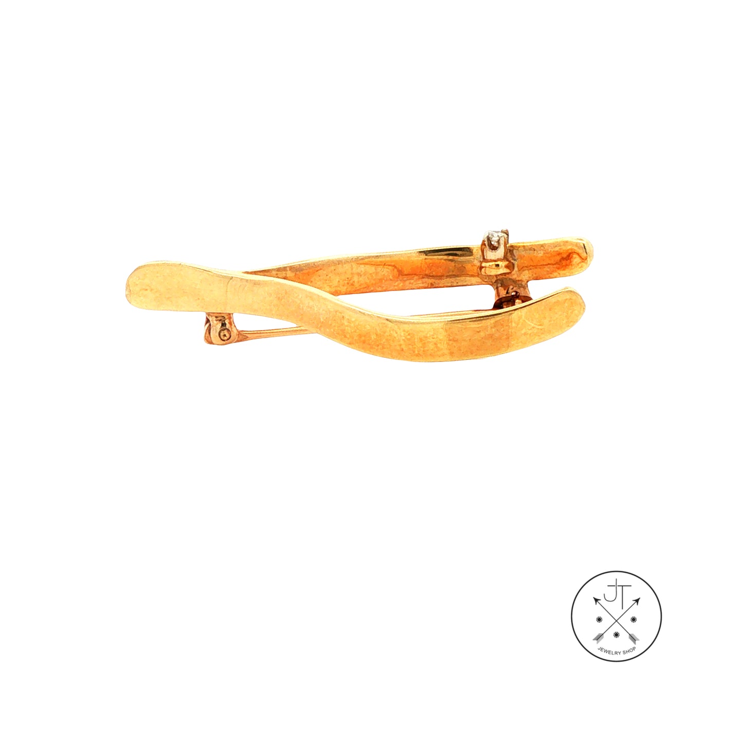Vintage 14k Yellow Gold Wishbone Brooch with Natural Diamond