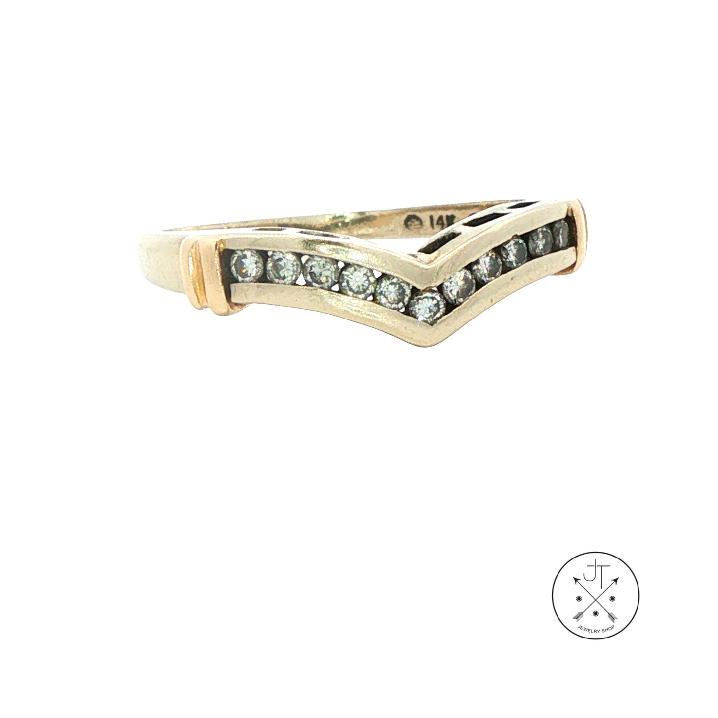 Vintage 14k White Gold Chevron Band with .15 ctw Natural Diamonds Size 6 Stackable