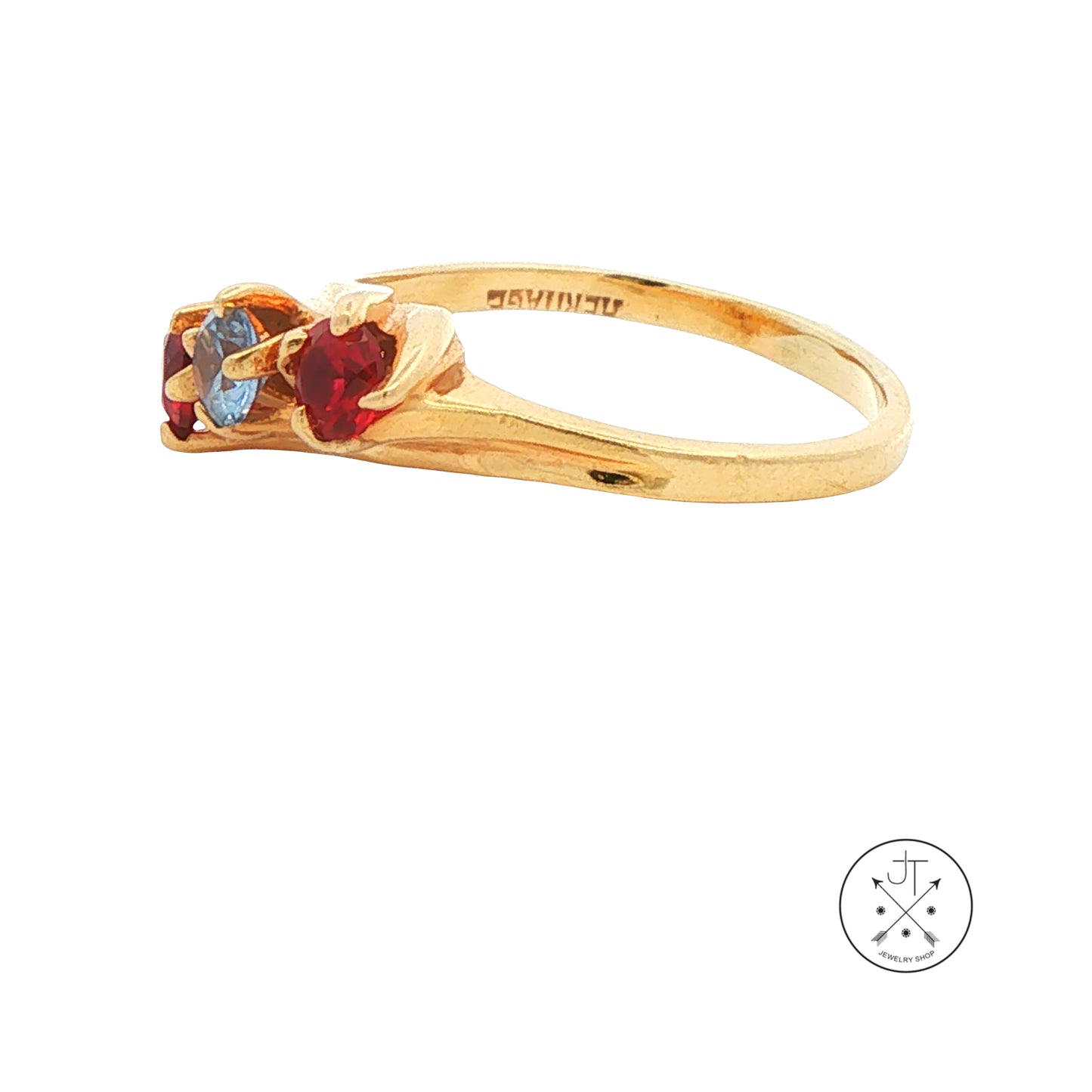 Vintage 14k Yellow Gold Bypass Ring with Synthetic Spinel Size 8 Three Stone