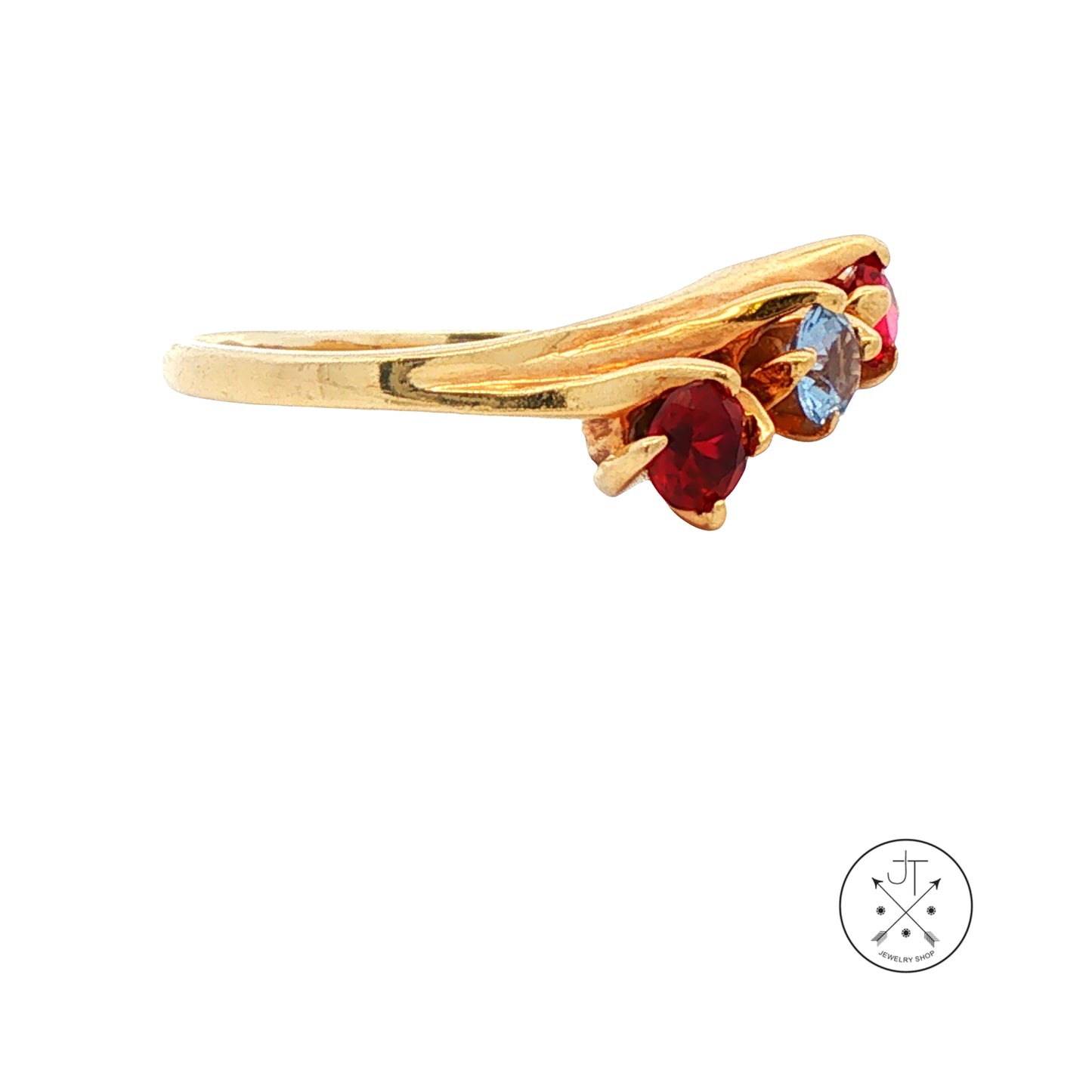 Vintage 14k Yellow Gold Bypass Ring with Synthetic Spinel Size 8 Three Stone