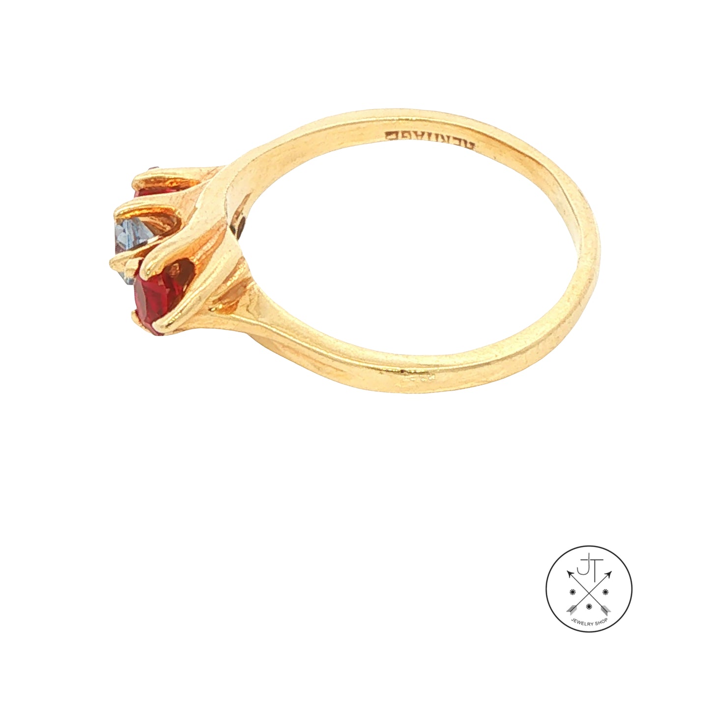 Vintage 14k Yellow Gold Bypass Ring with Synthetic Spinel Size 8 Three Stone