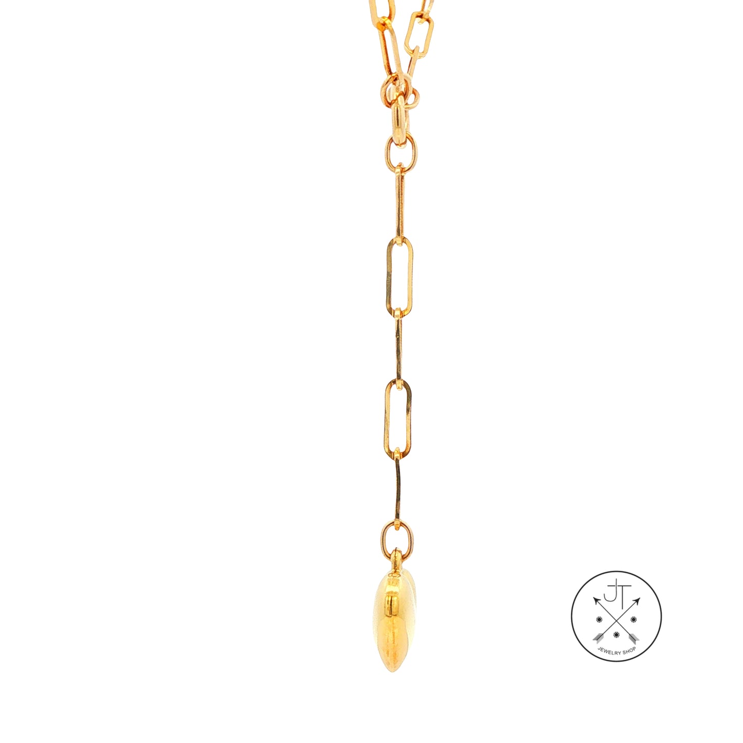 10k Yellow Gold 18 Inch 2.5 mm Paperclip Lariat Necklace Chain with Heart Drop