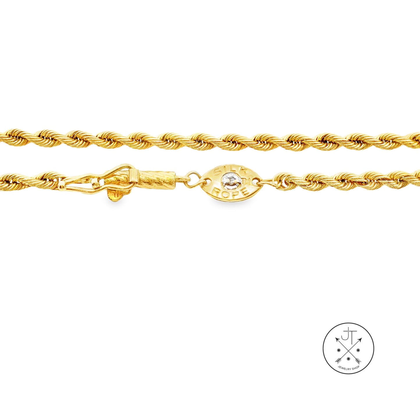 Vintage 14k Yellow Gold 7.5 Inch 2.3 mm Silk Rope Bracelet Chain with Diamond