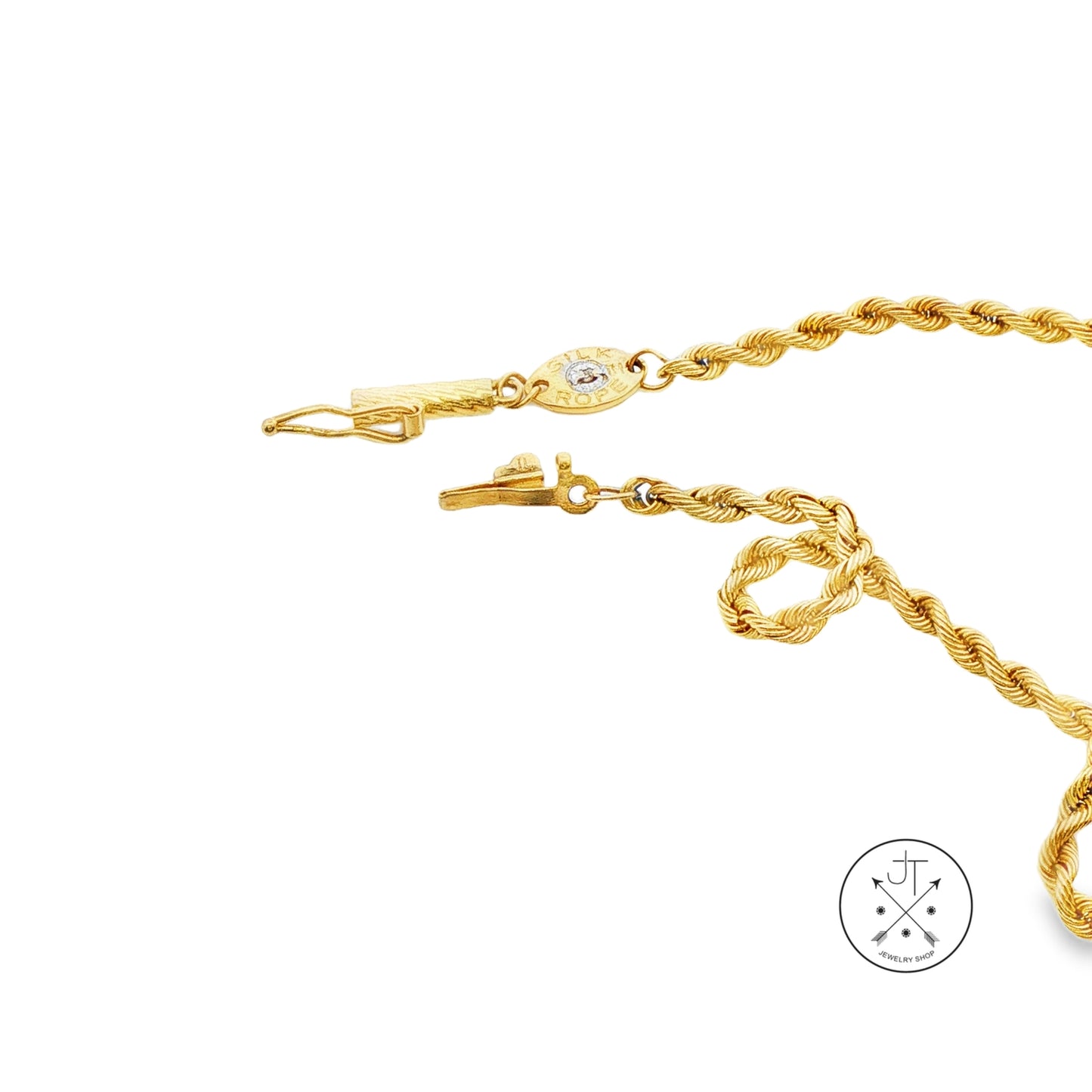 Vintage 14k Yellow Gold 7.5 Inch 2.3 mm Silk Rope Bracelet Chain with Diamond