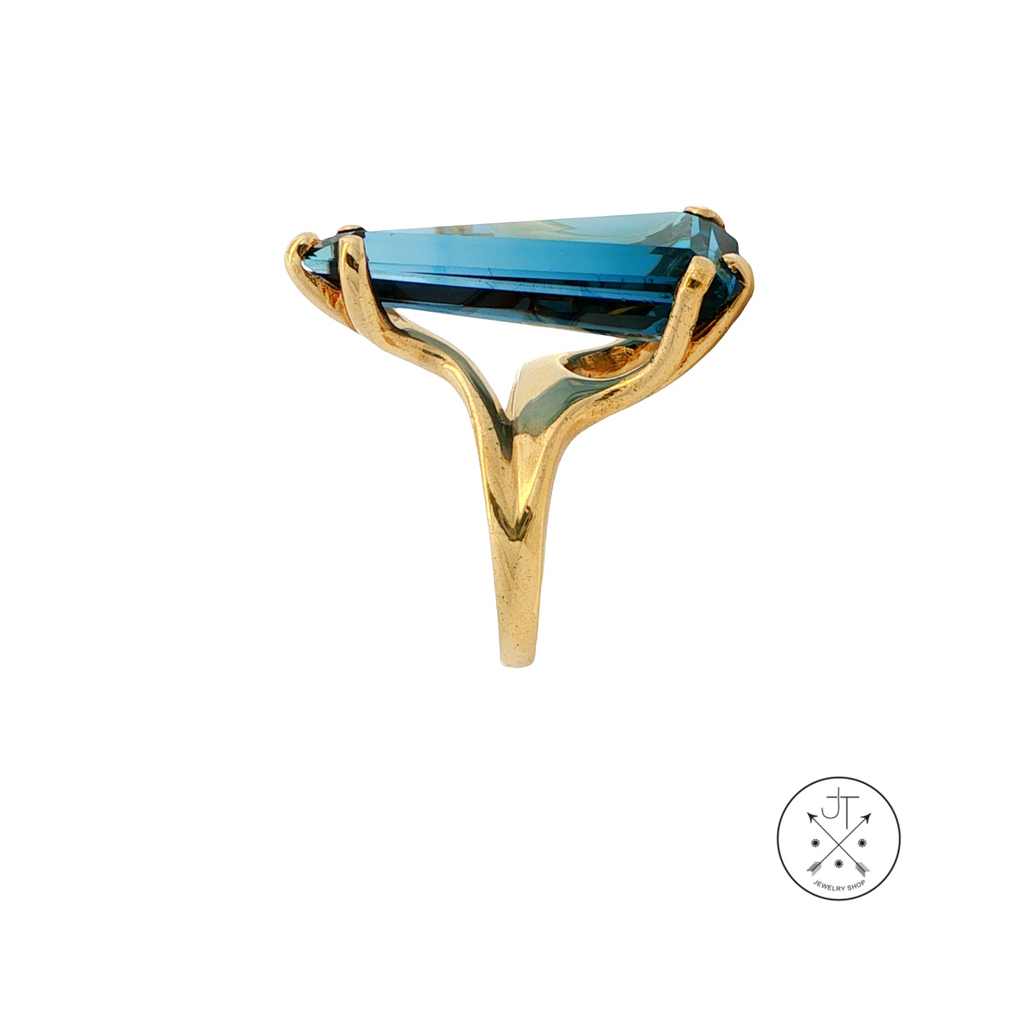 Vintage 14k Yellow Gold Statement Ring with Large Natural Topaz Size 5