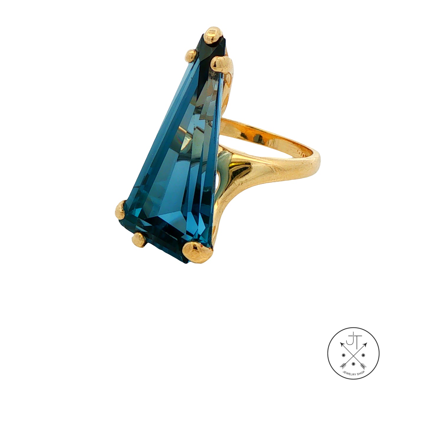 Vintage 14k Yellow Gold Statement Ring with Large Natural Topaz Size 5