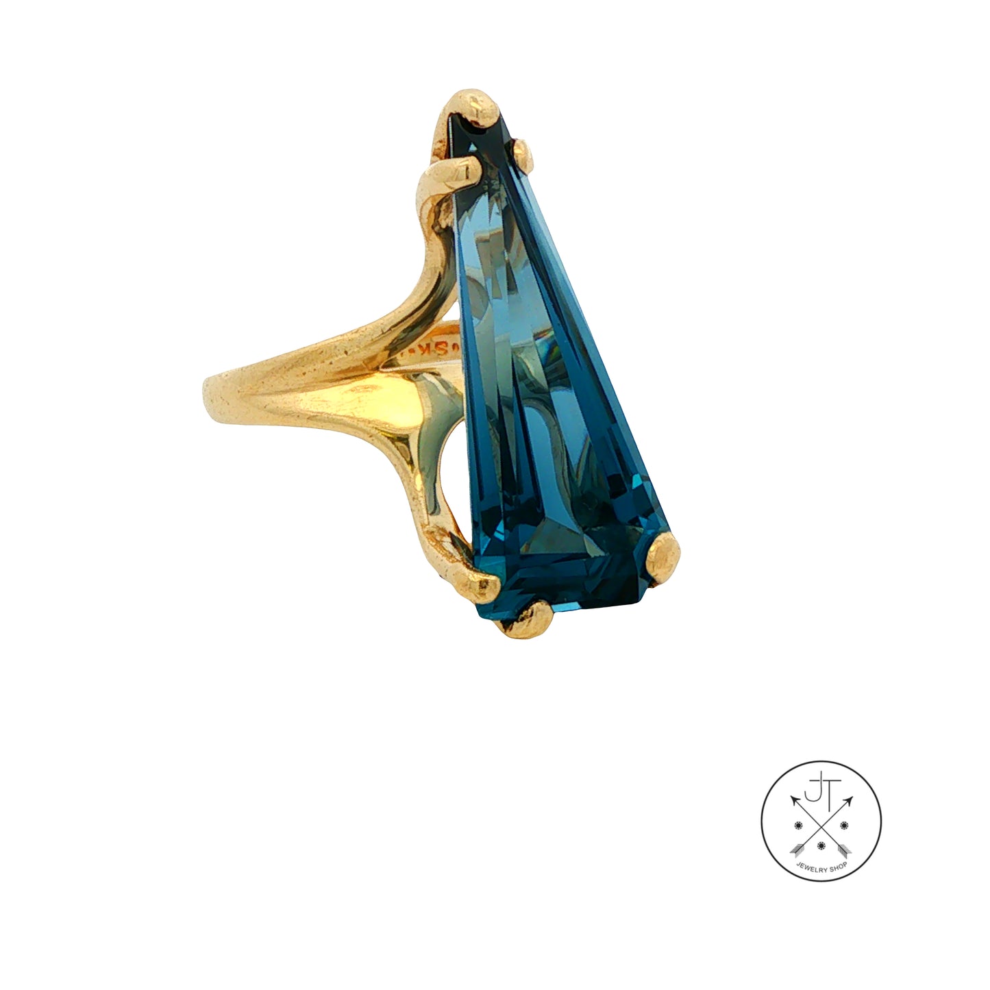 Vintage 14k Yellow Gold Statement Ring with Large Natural Topaz Size 5