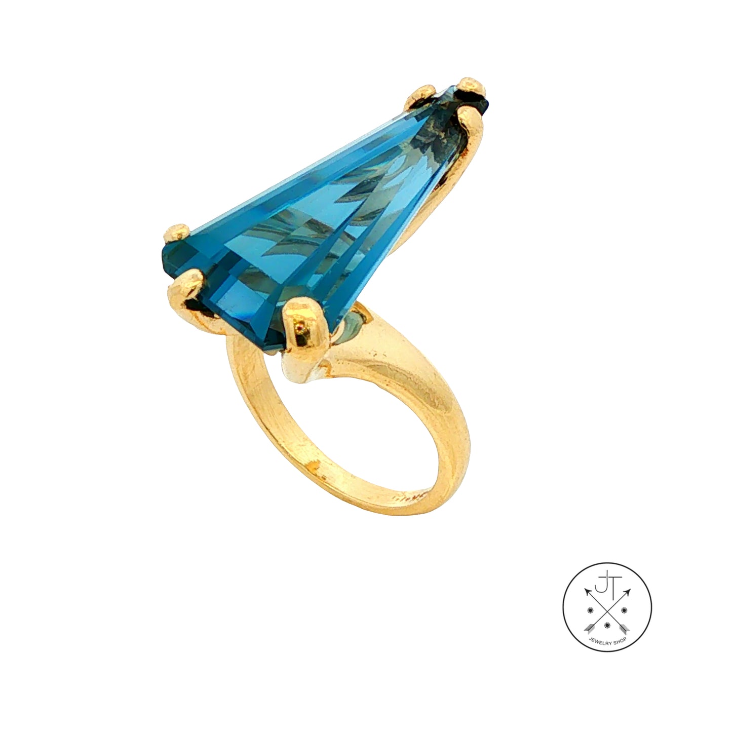 Vintage 14k Yellow Gold Statement Ring with Large Natural Topaz Size 5