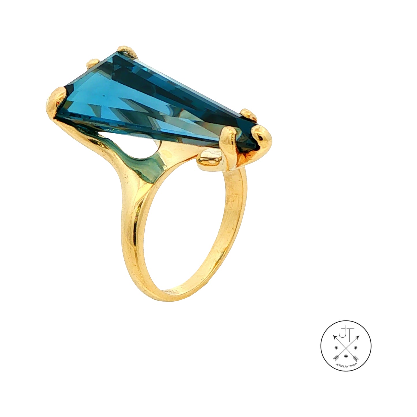 Vintage 14k Yellow Gold Statement Ring with Large Natural Topaz Size 5