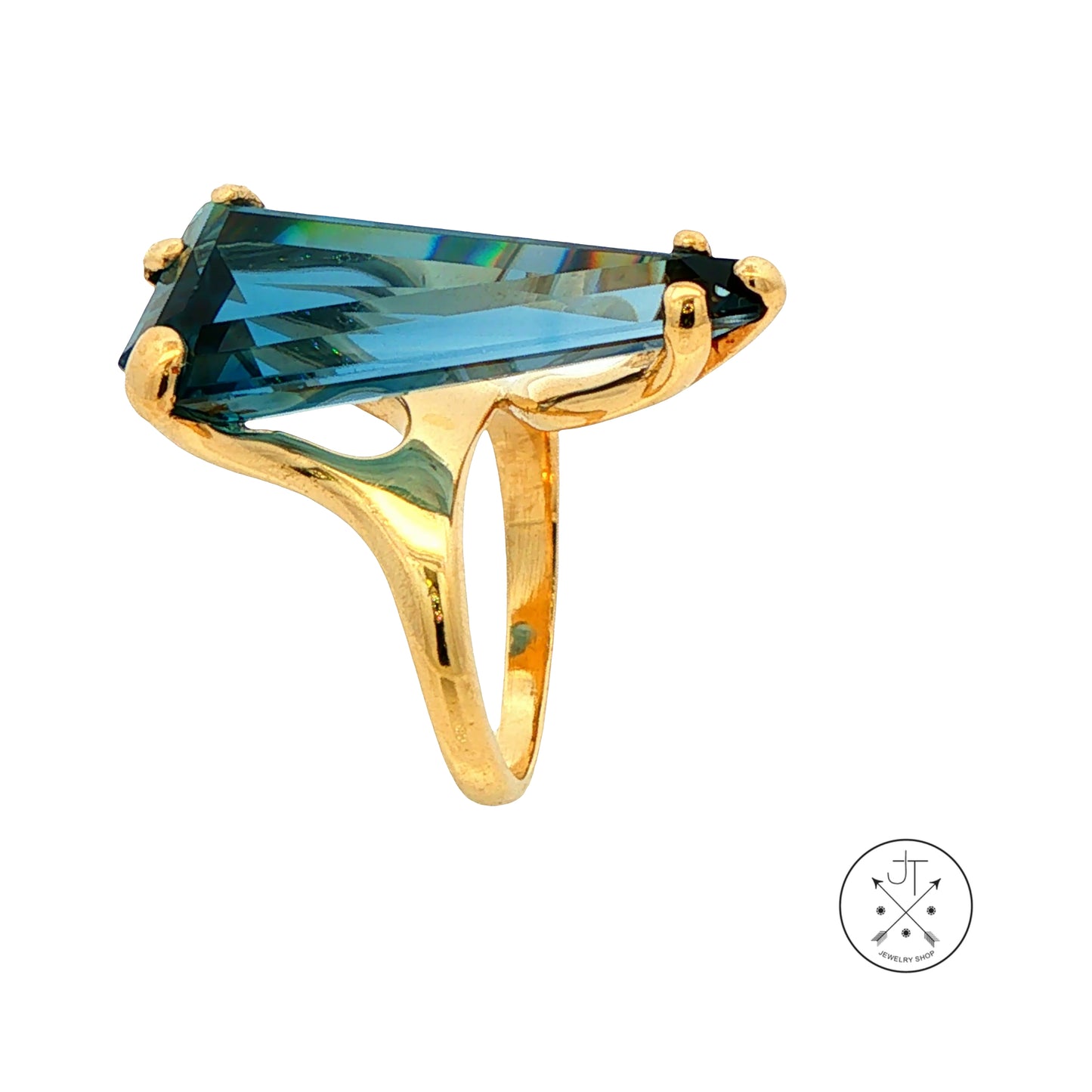 Vintage 14k Yellow Gold Statement Ring with Large Natural Topaz Size 5