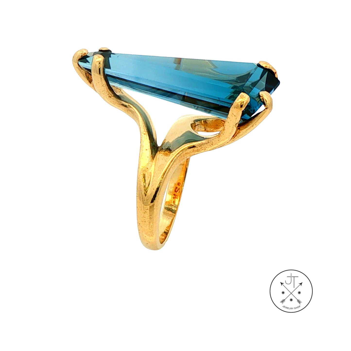 Vintage 14k Yellow Gold Statement Ring with Large Natural Topaz Size 5