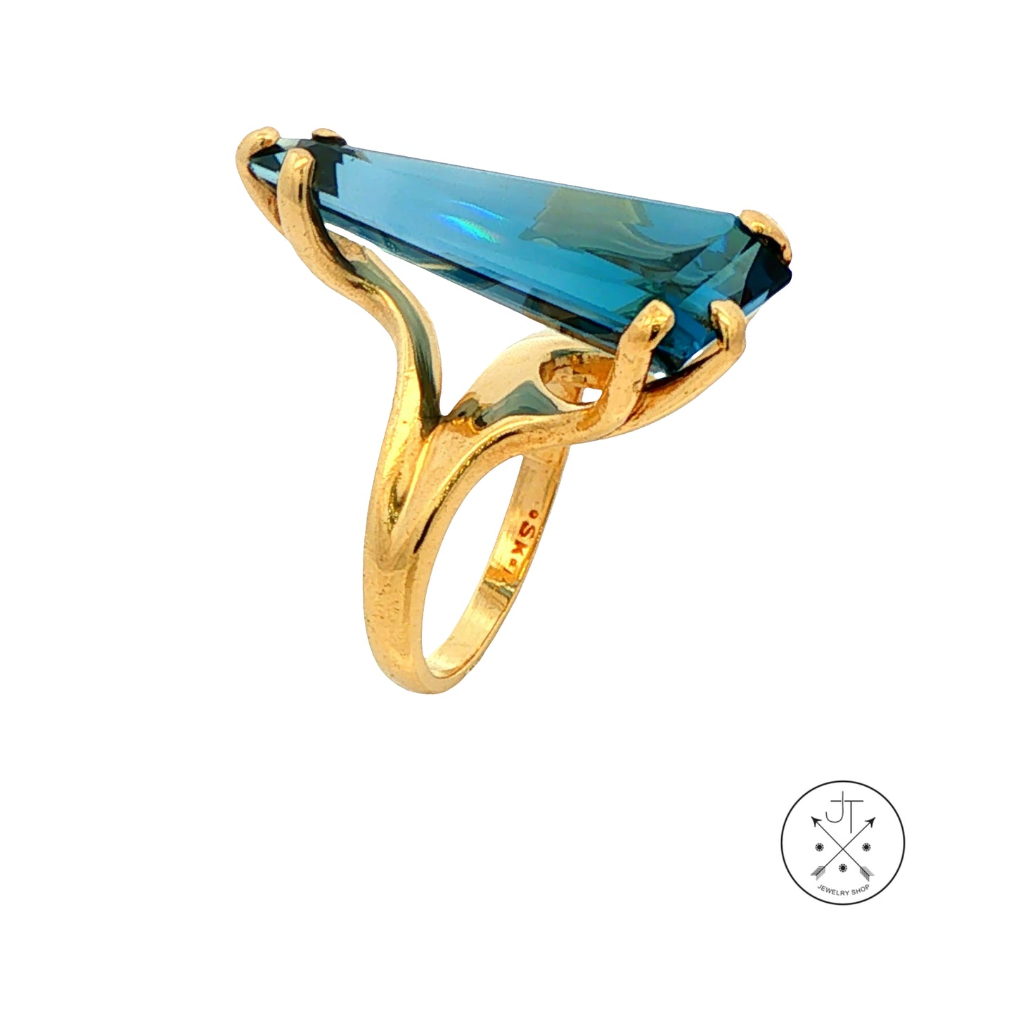 Vintage 14k Yellow Gold Statement Ring with Large Natural Topaz Size 5