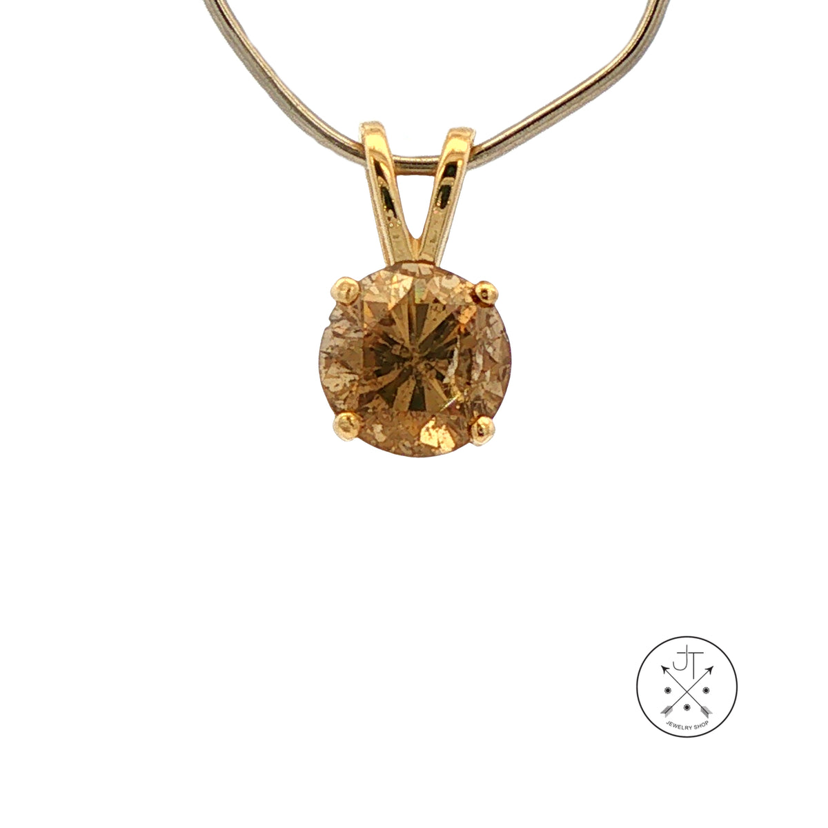 Vintage 14k Yellow Gold Solitaire Pendant 1.03 Carat Natural Diamond Champagne Drop
