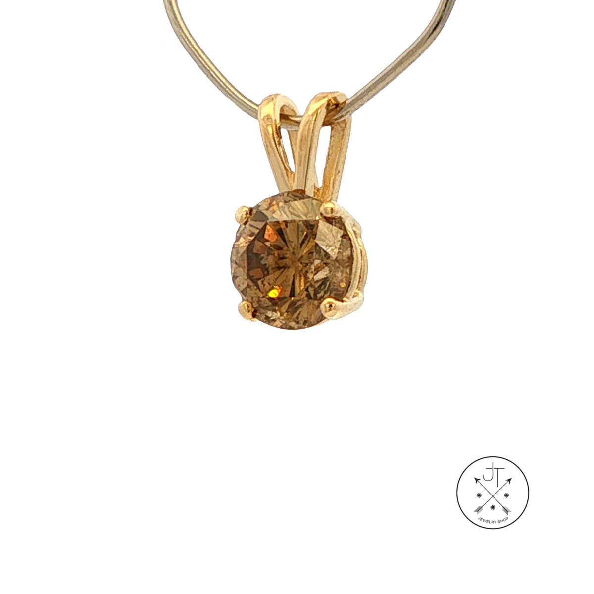 Vintage 14k Yellow Gold Solitaire Pendant 1.03 Carat Natural Diamond Champagne Drop